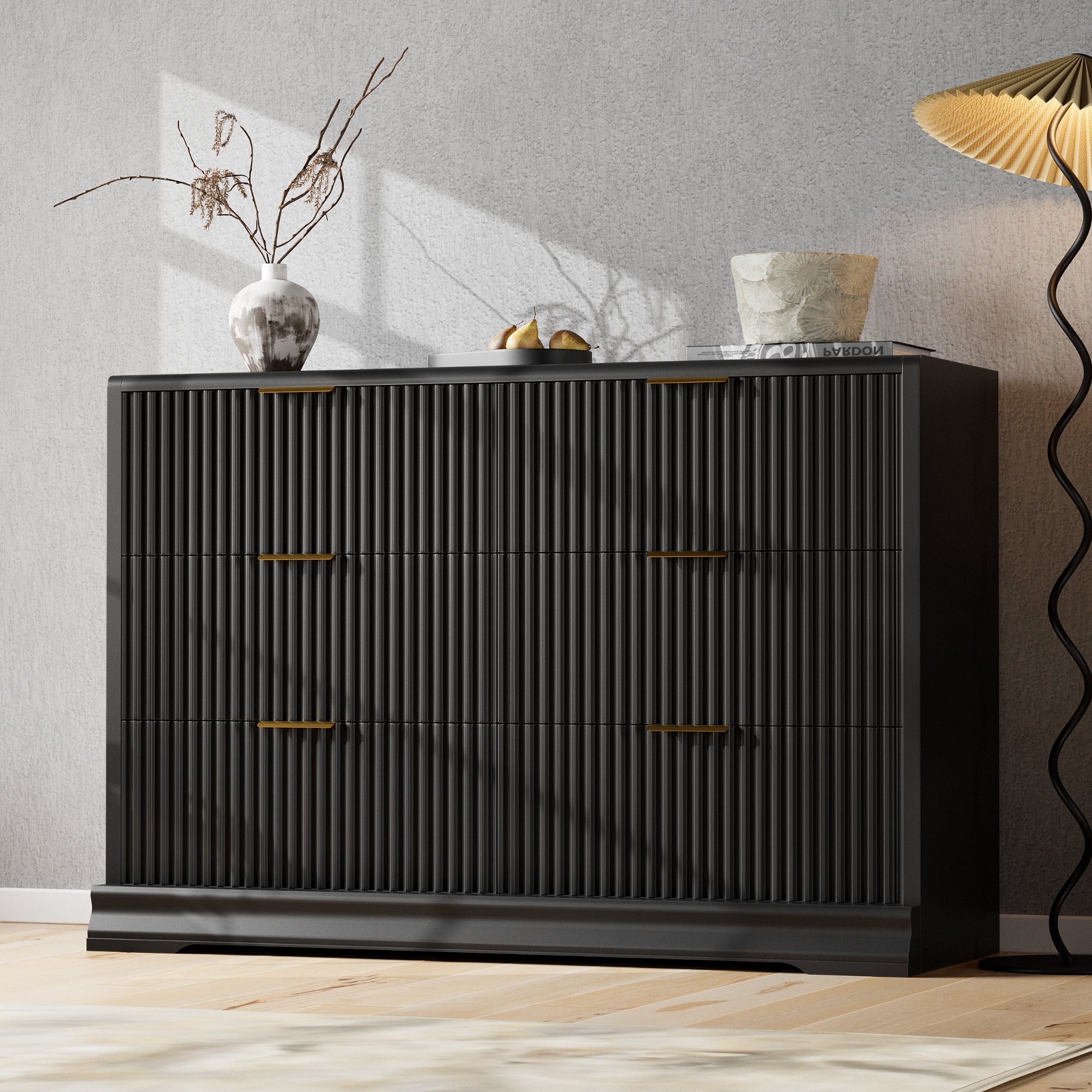 homall-bedroom-kommode-wei-6-schubladen-riffelfront-122cm image 3