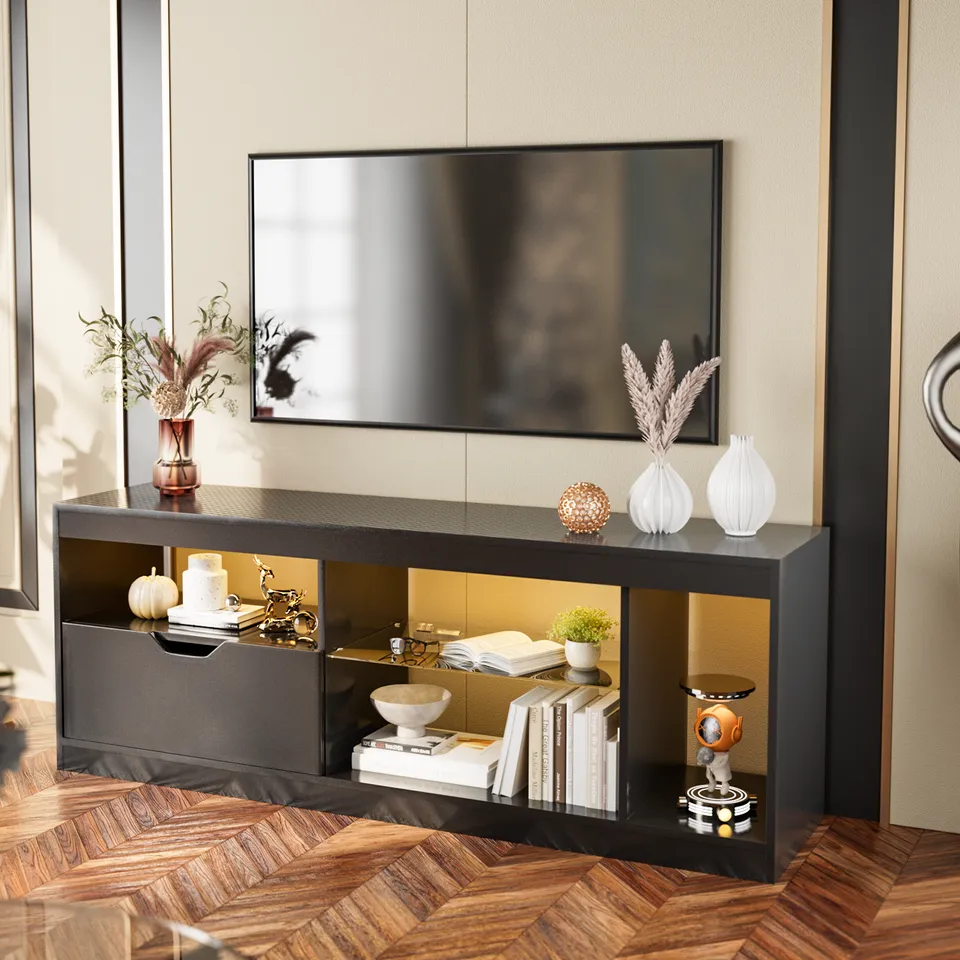 homall-tv-stand-lowboard-schwarz-65-zoll-mit-led-140cm image 1