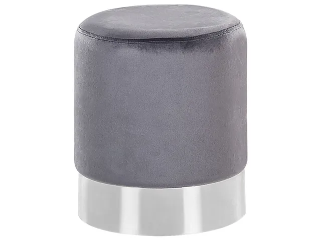 beliani-brigitte-pouf-rund-grau-samt-silber-36x36 image 1