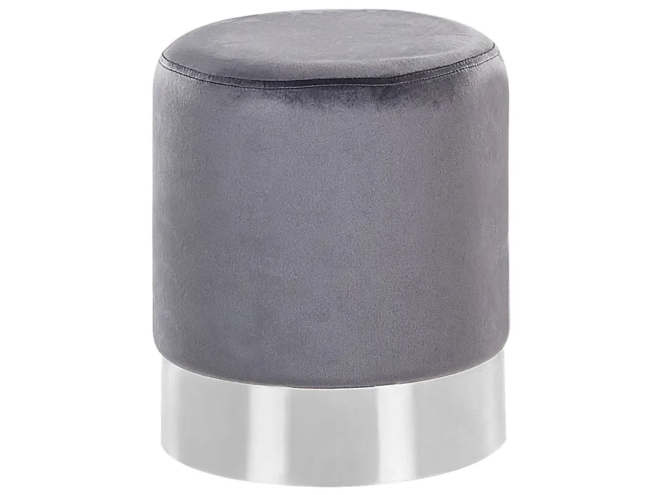 beliani-brigitte-pouf-rund-grau-samt-silber-36x36 image 1