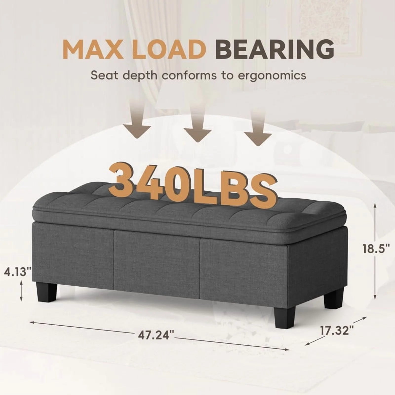 homall-sofa-sitzbank-dunkelgrau-leinen-mit-stauraum-120cm image 3