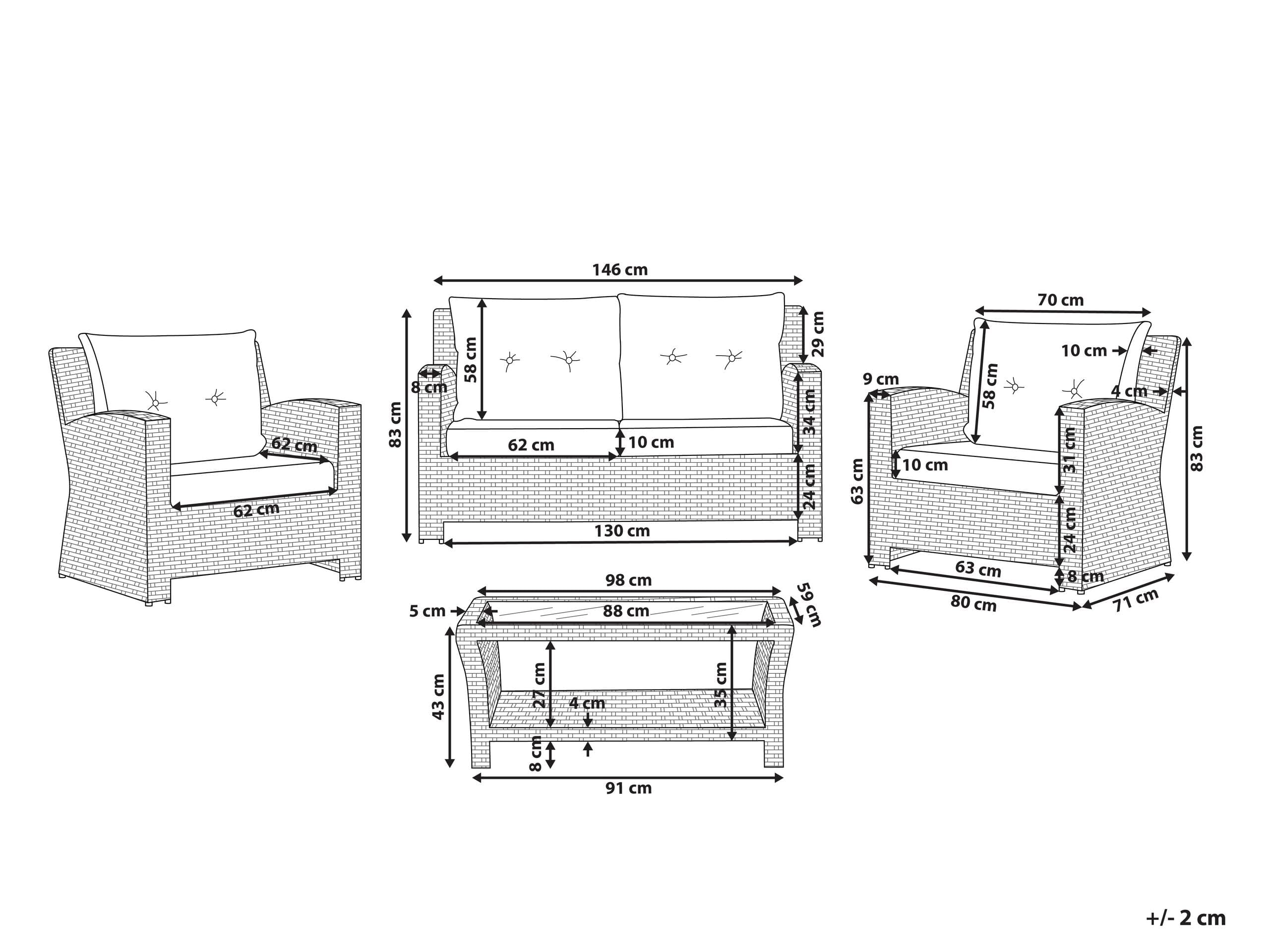beliani-san-marino-loungeset-rattan-wei-4-personen image 3