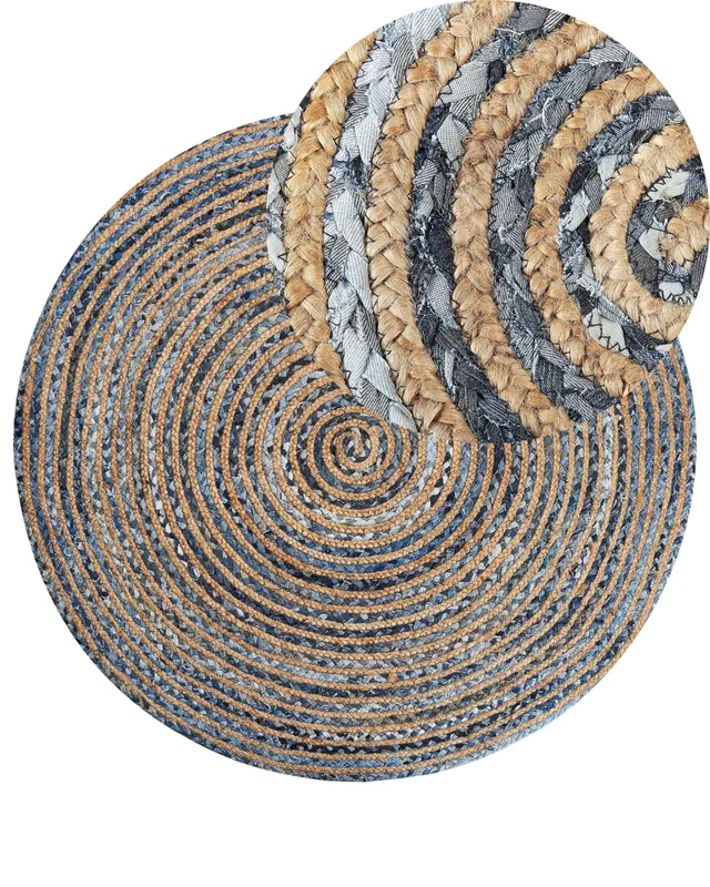beliani-laventler-teppich-rund-140-blau-beige-baumwolle-jute-boho image 1