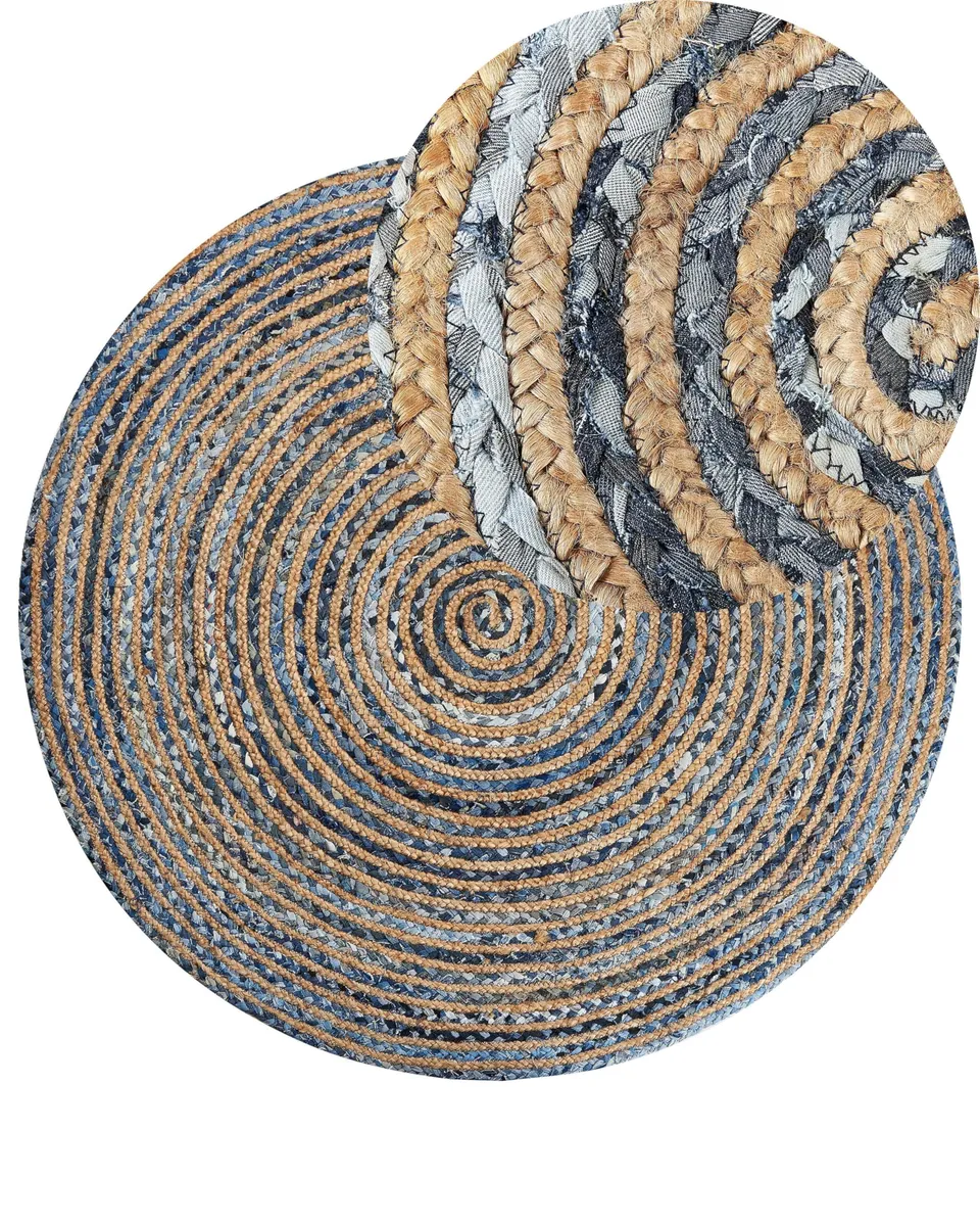 beliani-laventler-teppich-rund-140-blau-beige-baumwolle-jute-boho image 1