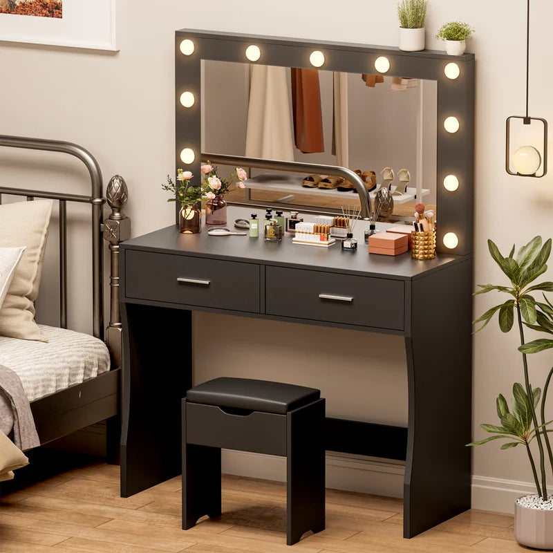homall-bedroom-schminktisch-wei-mit-spiegel-licht-und-hocker image 2