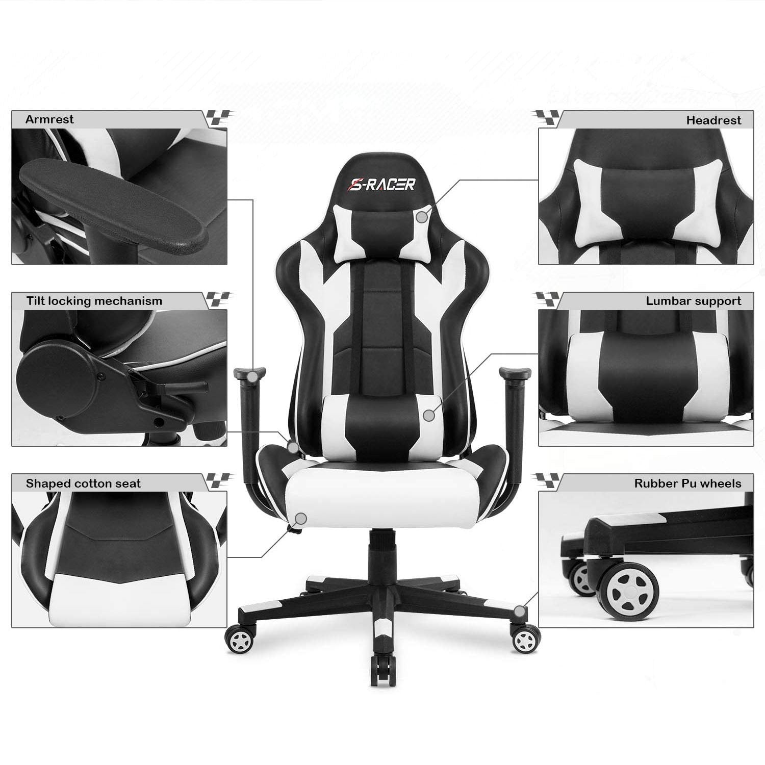 homall-gaming-racing-stuhl-schwarz-mit-kopfst-tze image 7