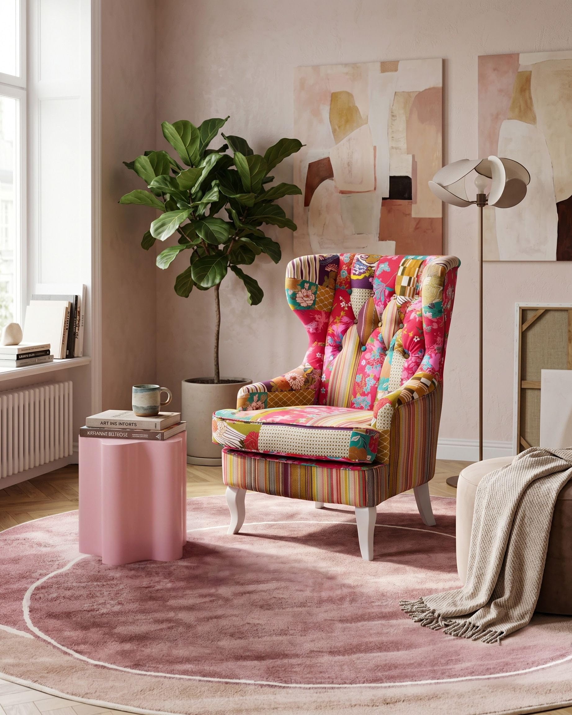 beliani-molde-ohrensessel-patchwork-fuchsia-stoff-holzbeine image 2