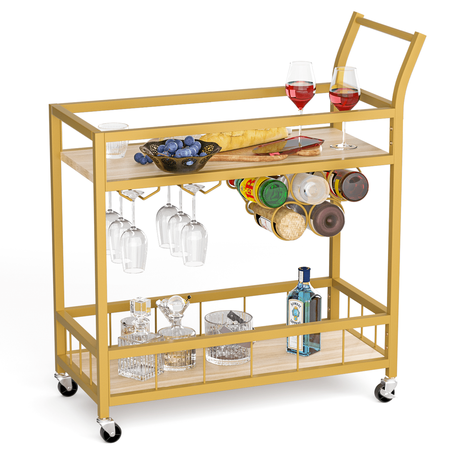 homall-shelf-servierwagen-schwarz-mit-weinregal-holz image 8