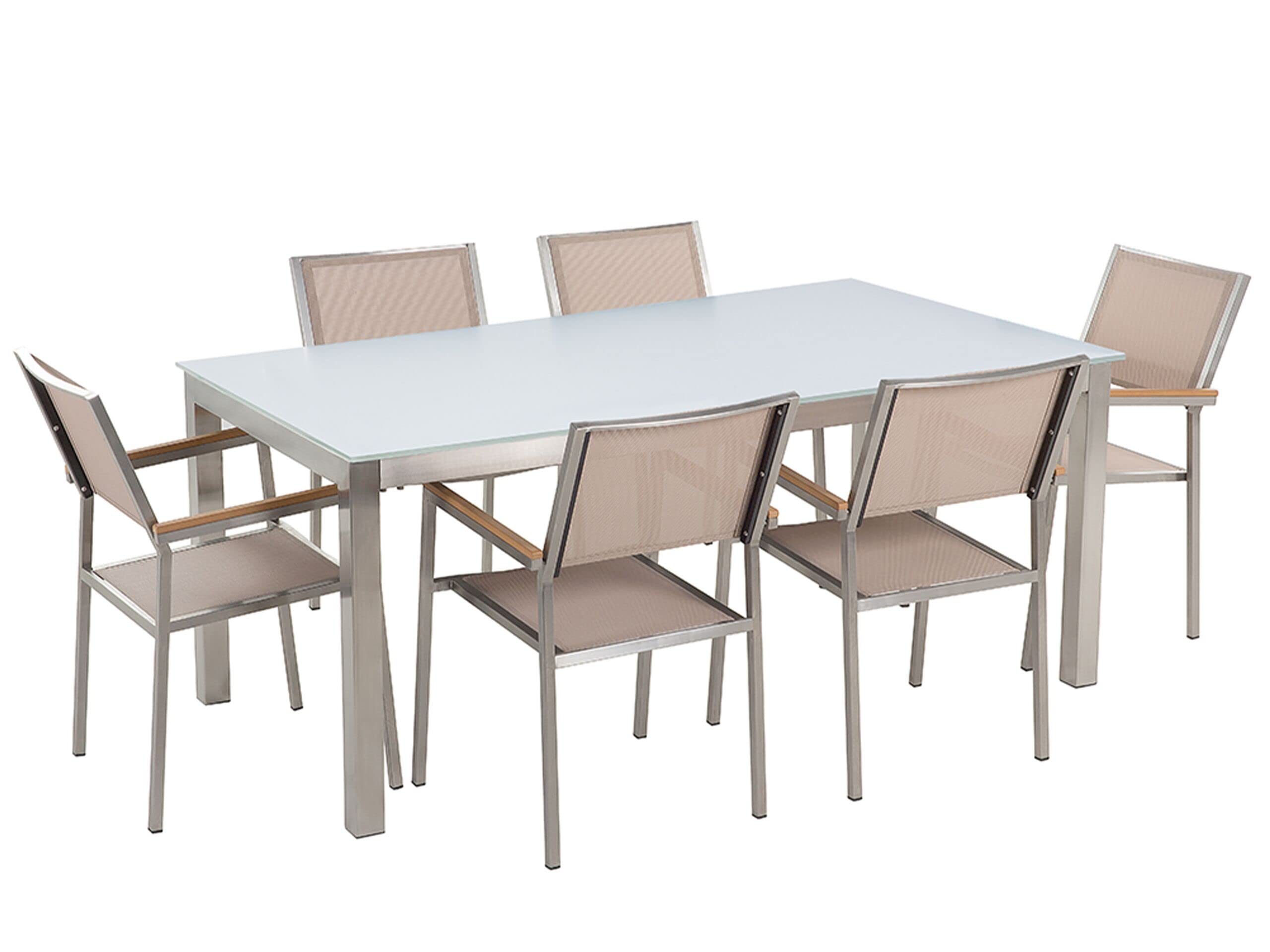 beliani-grosseto-set-180-cm-glastisch-wei-mit-6-st-hlen-beige image 1