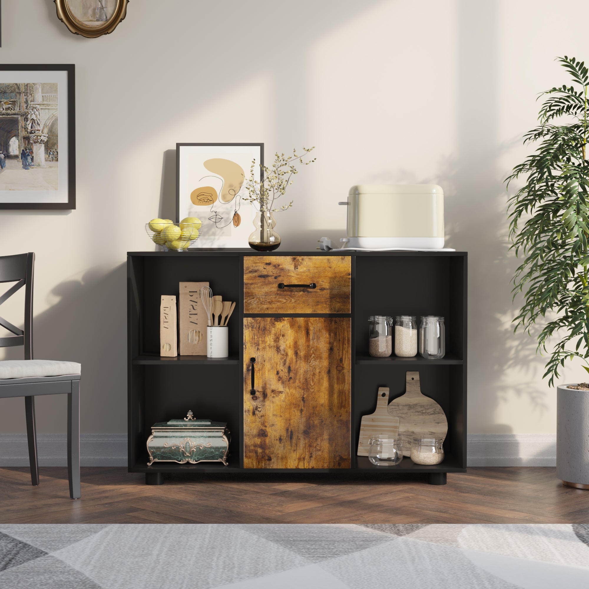 homall-shelf-sideboard-holz-mit-schublade-braun image 2