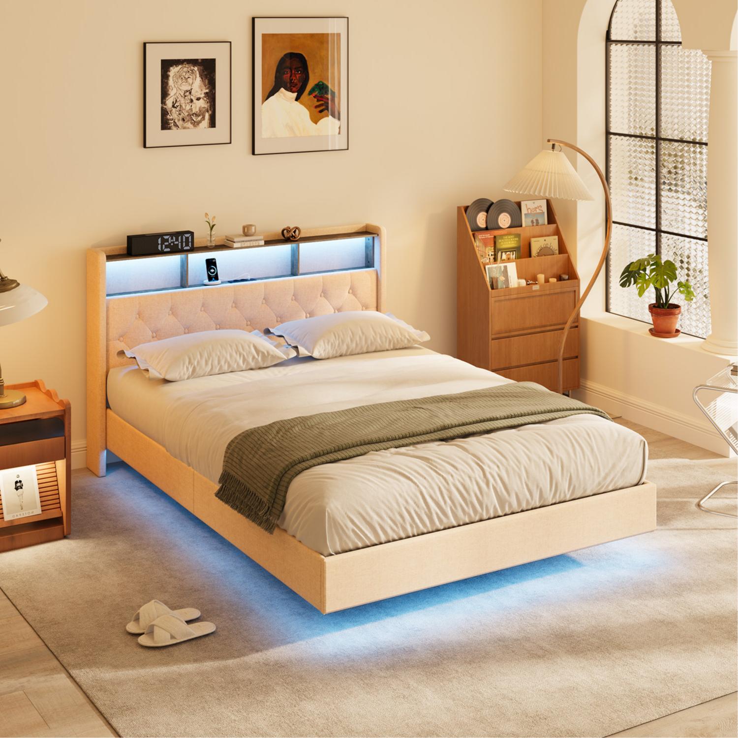 bealife-af19-doppelbett-140x200-beige-gepolstert-led-stauraum image 2