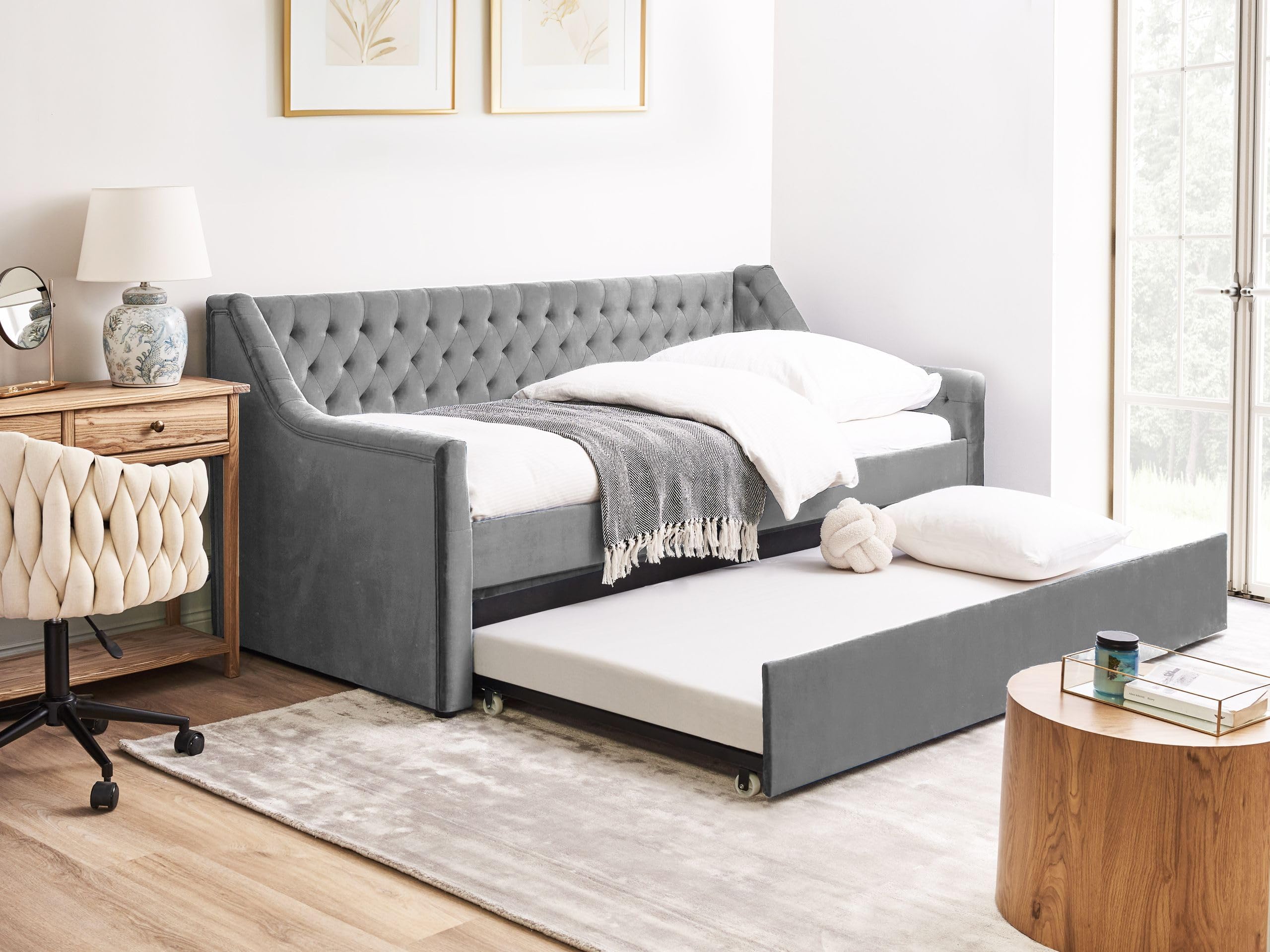 beliani-montargis-tagesbett-90x200-samt-grau-ausziehbar image 2