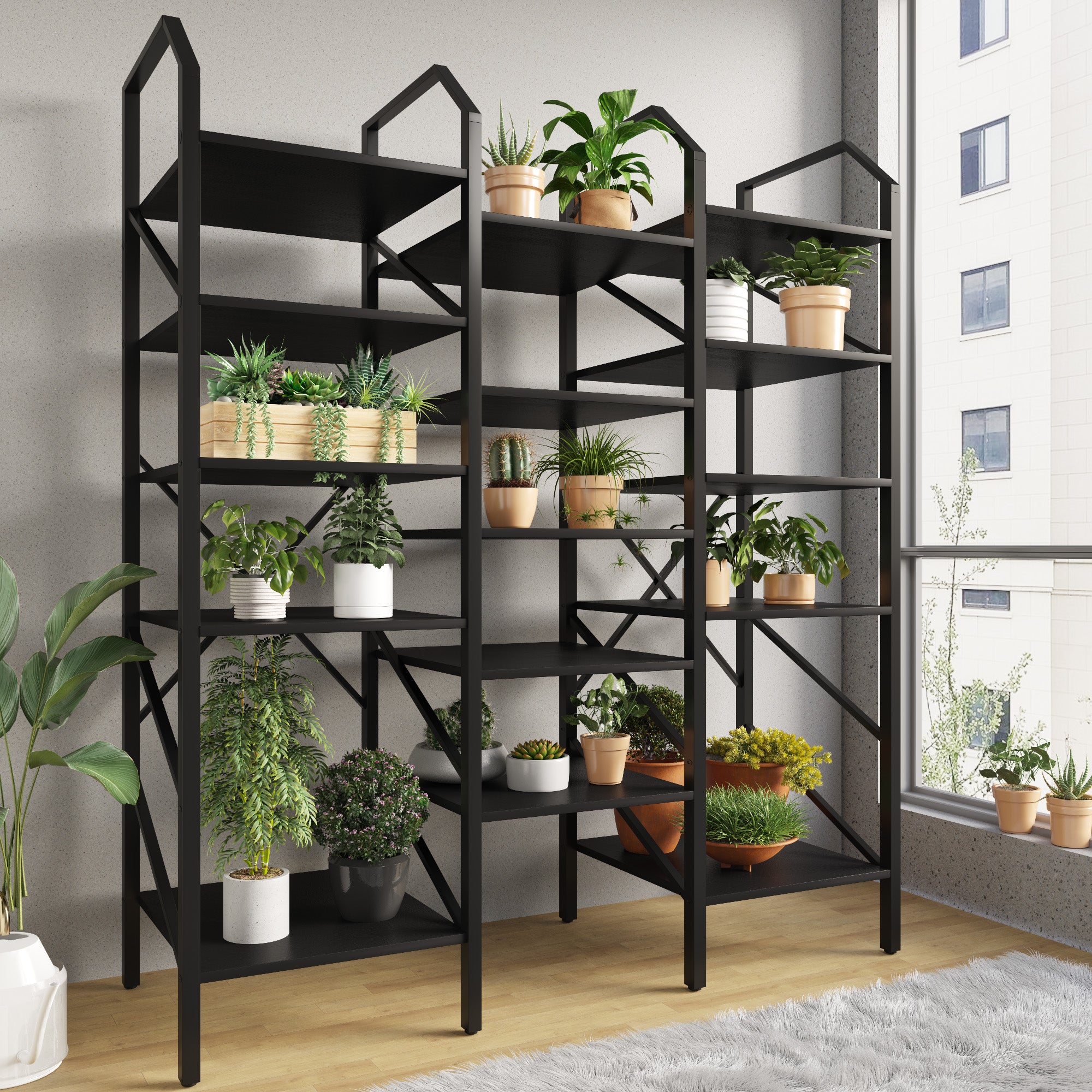 homall-bookcase-b-cherregal-5-f-cher-schwarz-metall image 2