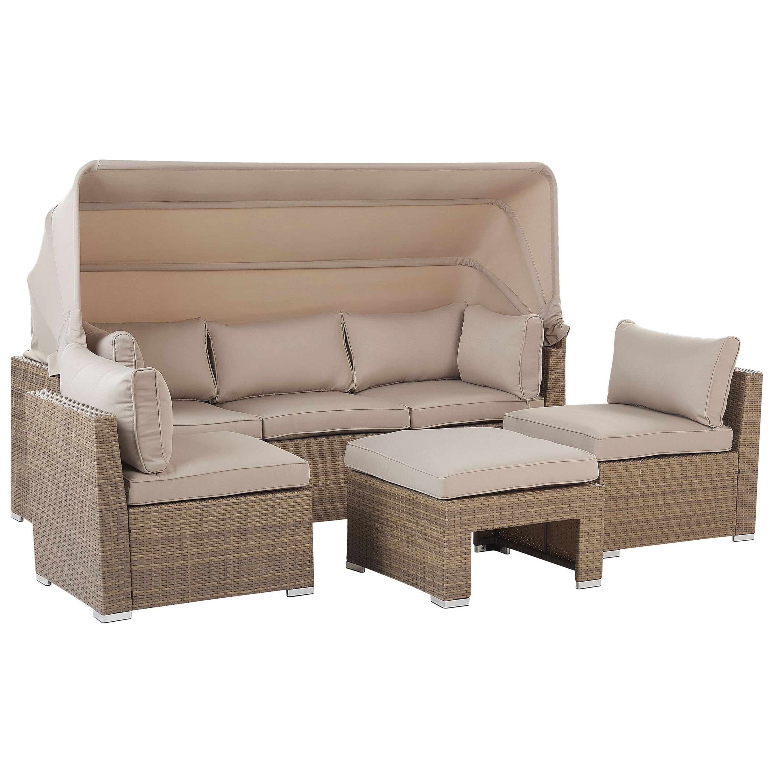 beliani-coccolia-loungeset-polyrattan-beige-5-teilig-mit-dach image 4