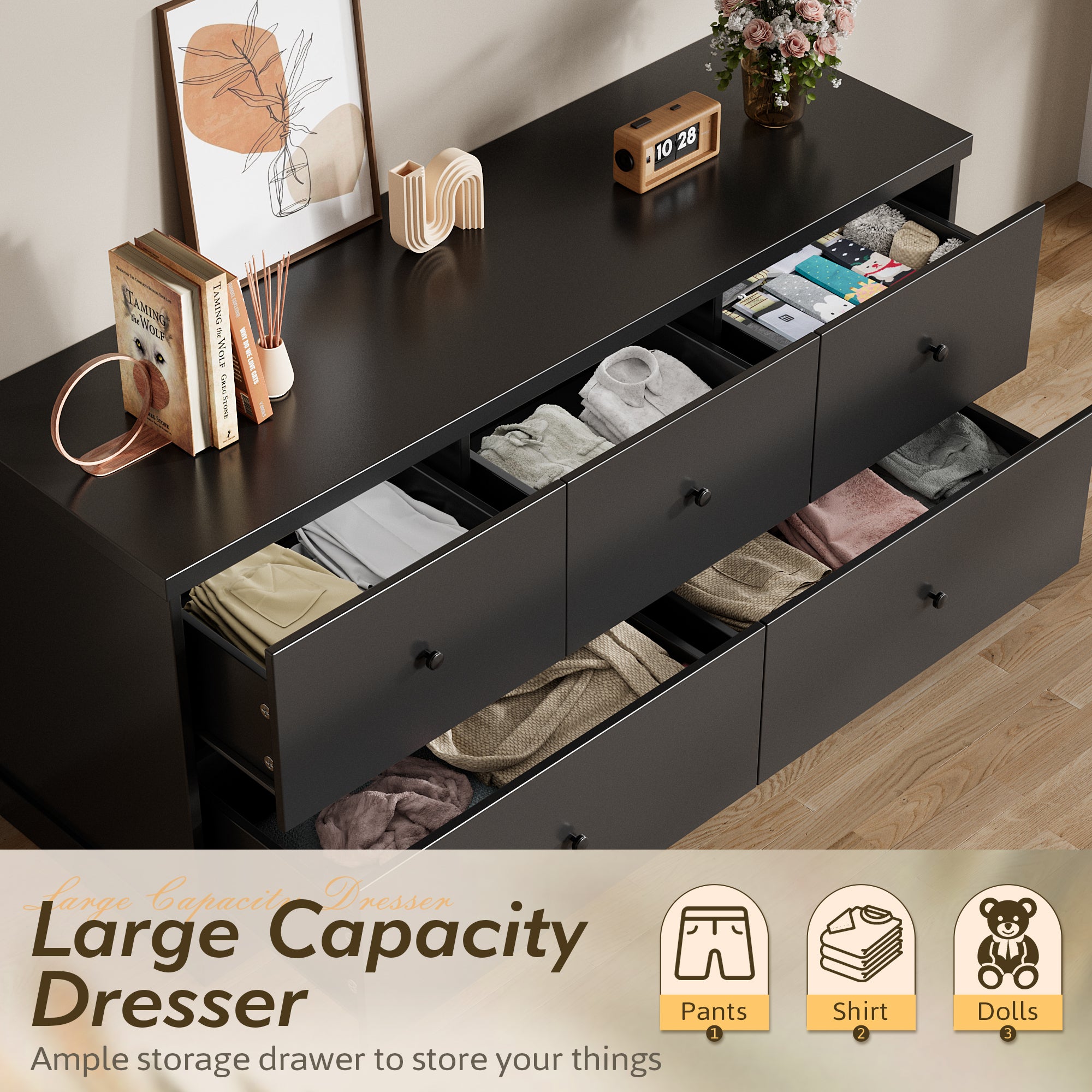 homall-bedroom-kommode-5-schubladen-schwarz-holz-mdf image 2