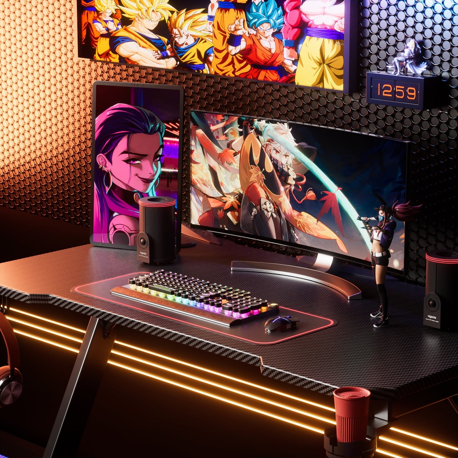homall-gaming-desk-schreibtisch-112cm-schwarz-carbon-optik image 3