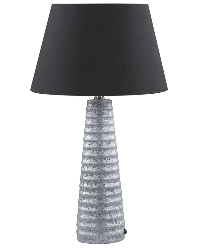 beliani-vilnia-tischlampe-silber-schwarz-keramik-mit-stoffschirm image 1