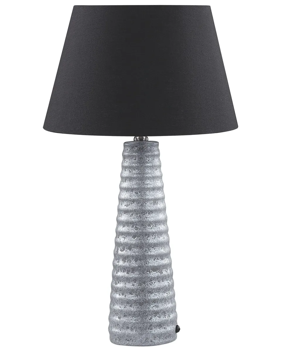 beliani-vilnia-tischlampe-silber-schwarz-keramik-mit-stoffschirm image 1