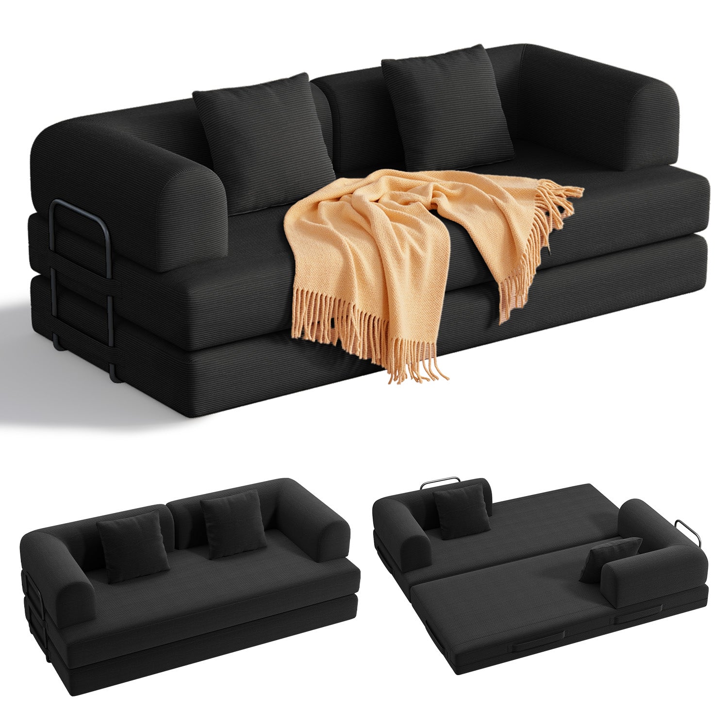 bealife-ar62-schlafsofa-cord-schwarz-200-cm-3-sitzer image 1