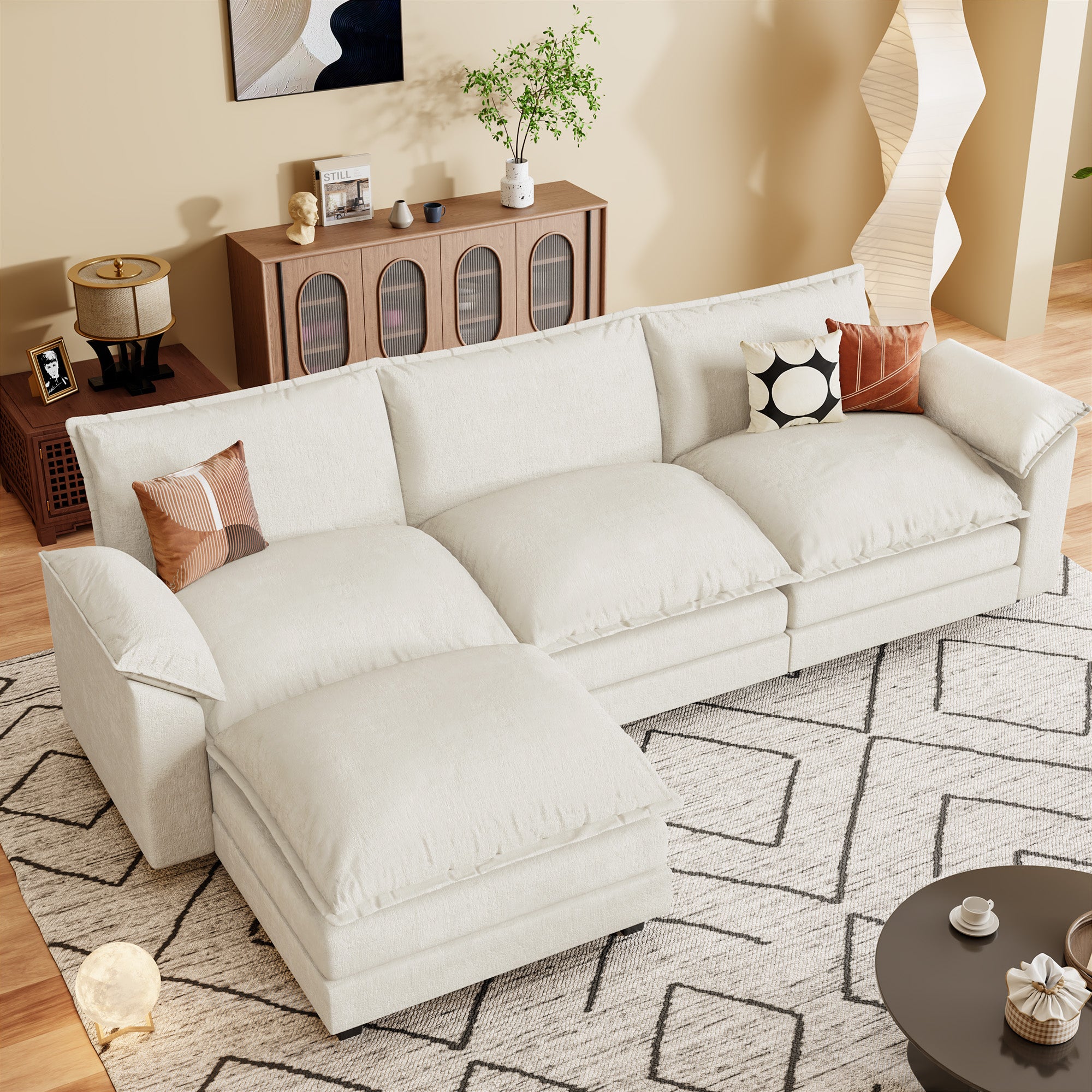 homall-sofa-ecksofa-grau-3-sitzer-modular-hocker image 3