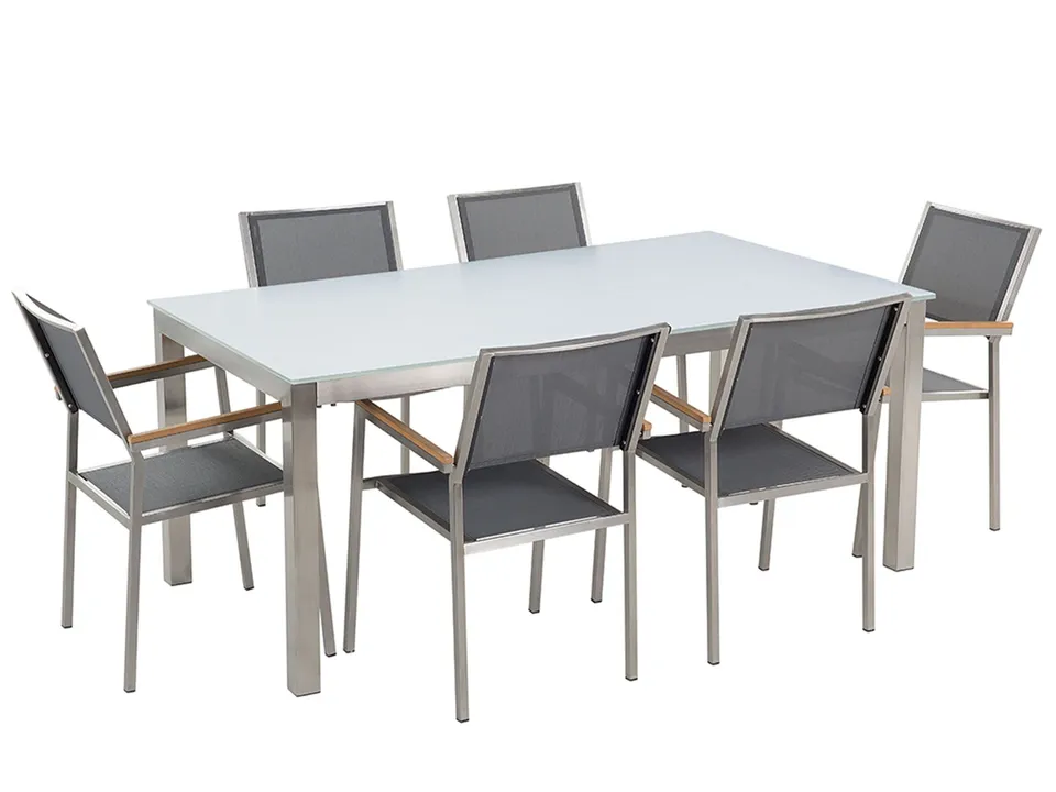 beliani-grosseto-set-180-cm-glastisch-wei-mit-6-st-hlen-grau image 1