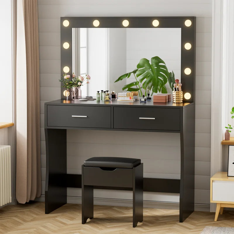 homall-bedroom-schminktisch-wei-mit-spiegel-licht-und-hocker image 1