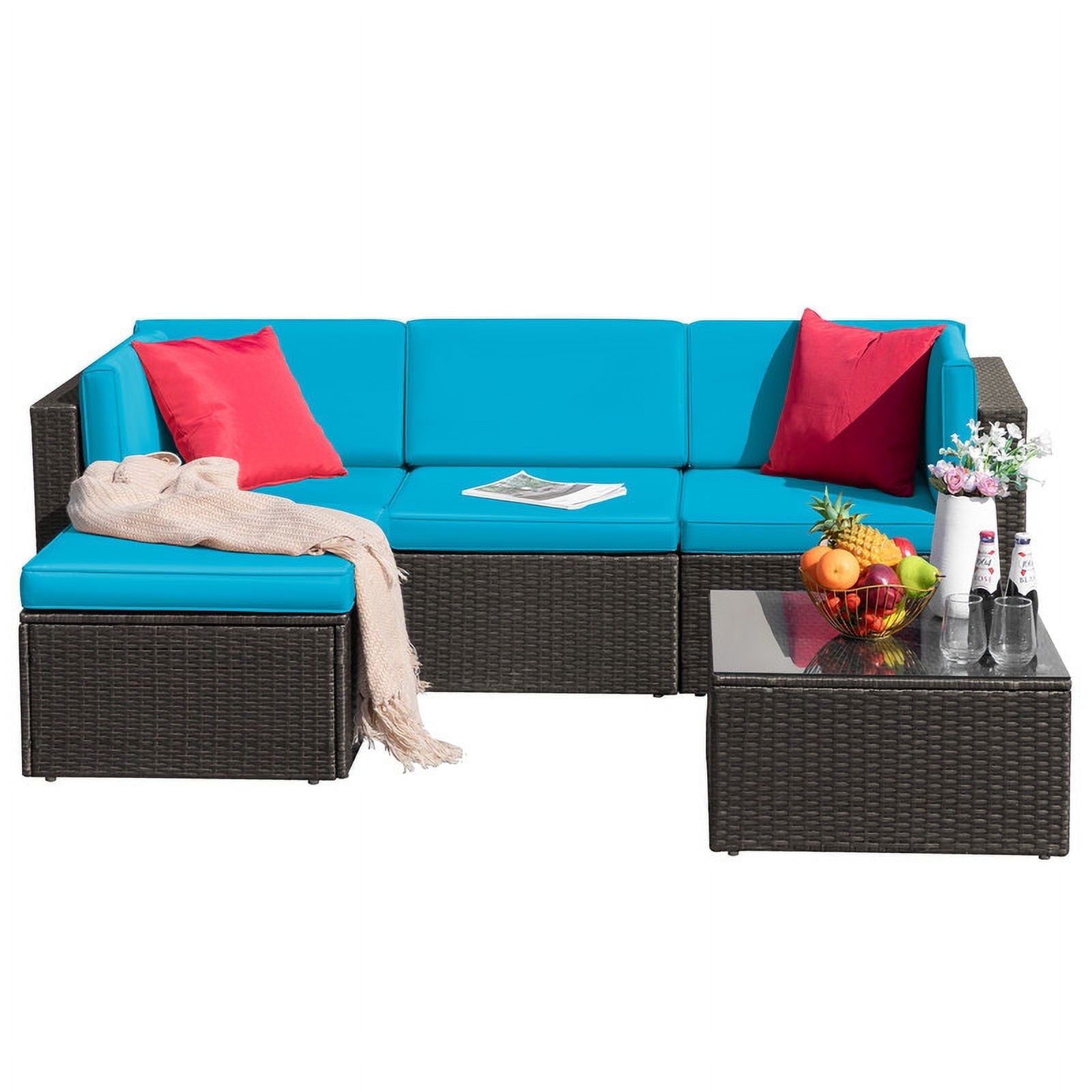 homall-patio-furniture-rattan-lounge-set-beige-5-teilig image 3