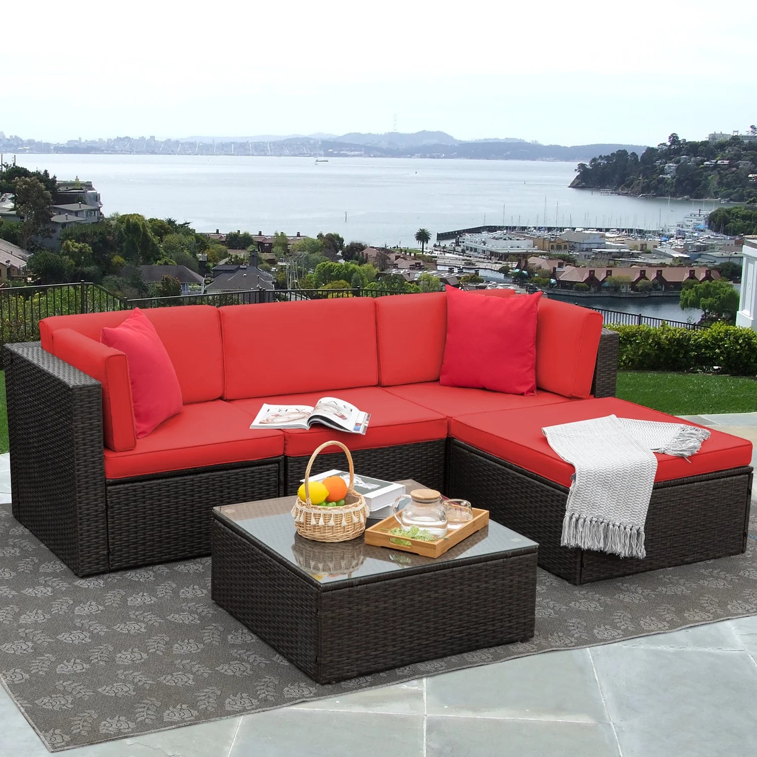 homall-patio-furniture-lounge-set-rattan-rot-5-teilig image 2