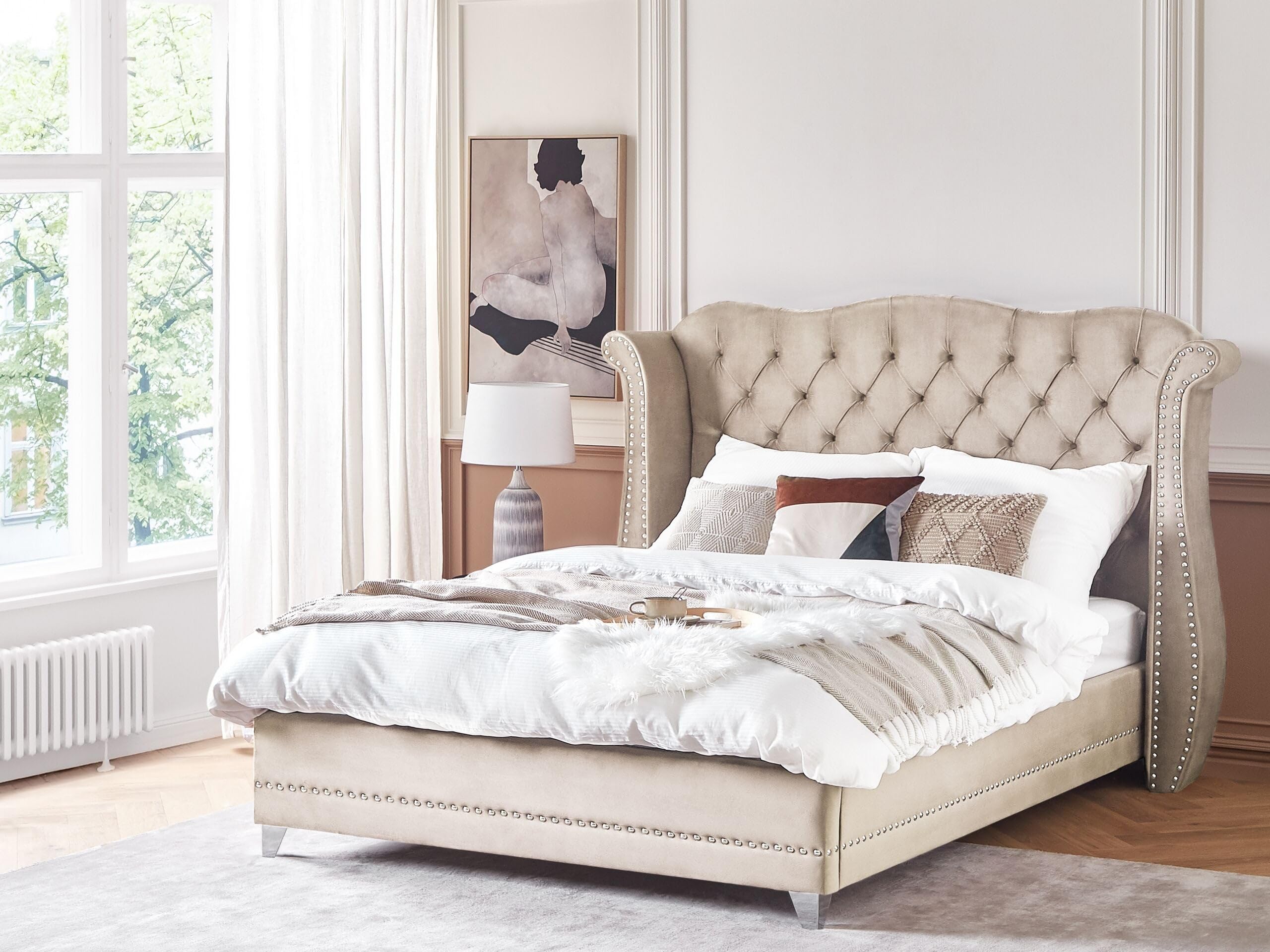 beliani-ayette-bett-180x200-samt-beige-chesterfield image 2