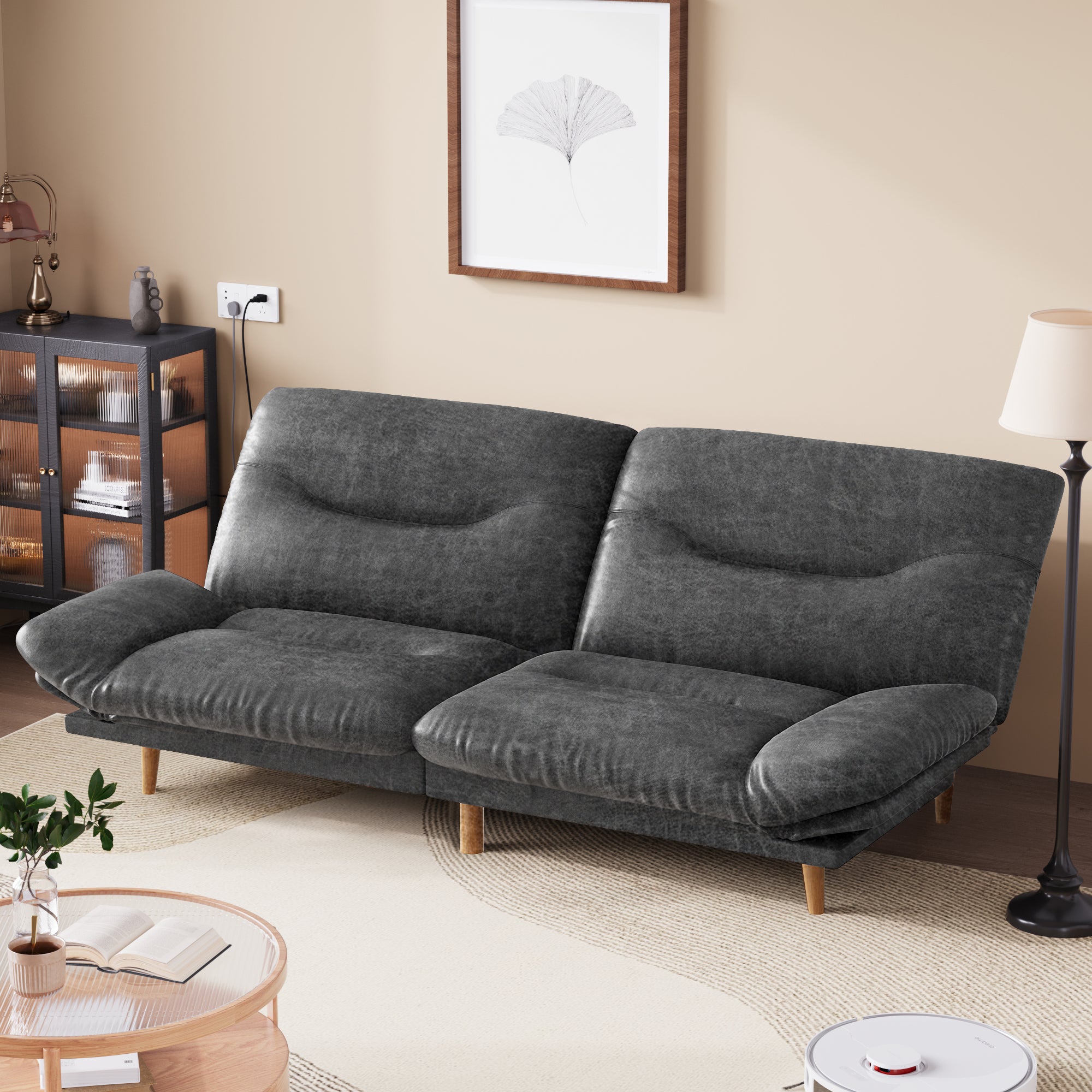 homall-sofa-futon-schlafsofa-pu-schwarz-165-cm image 2