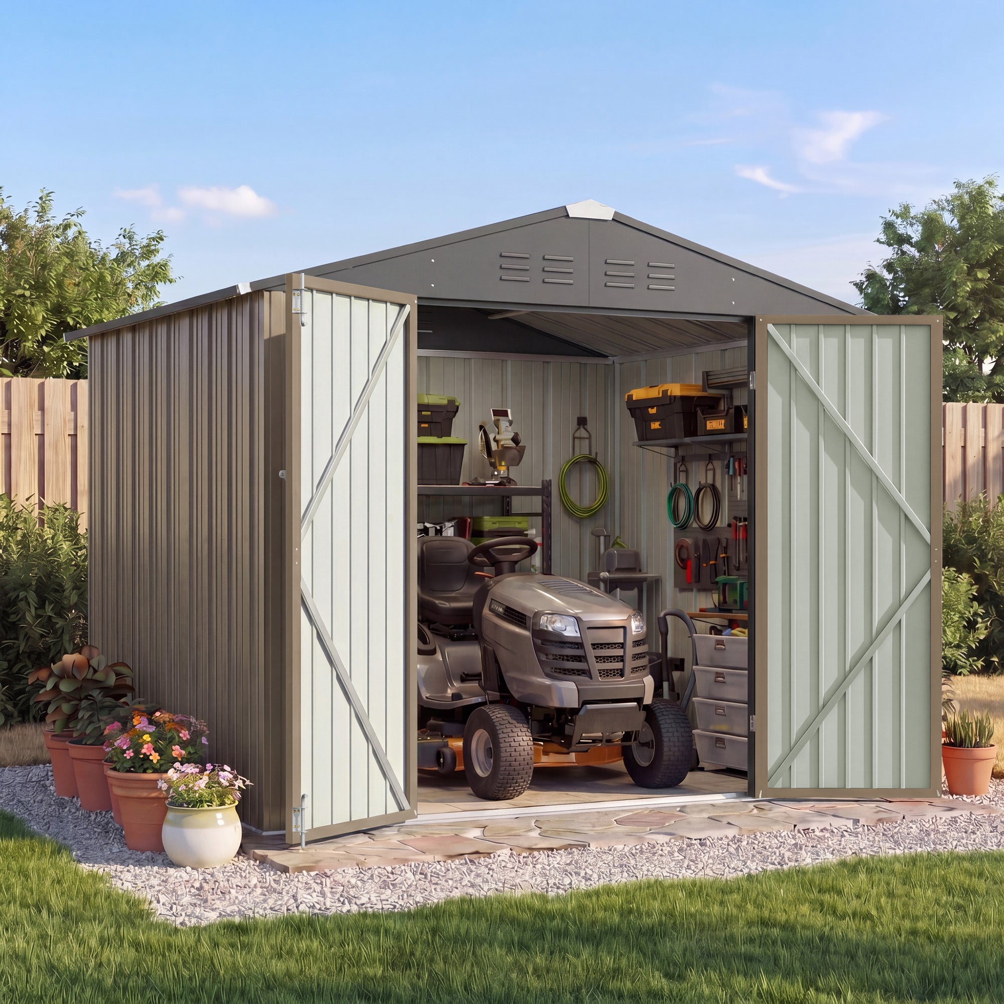 homall-metal-shed-ger-tehaus-metall-6x4-ft-braun-abschlie-bar image 1