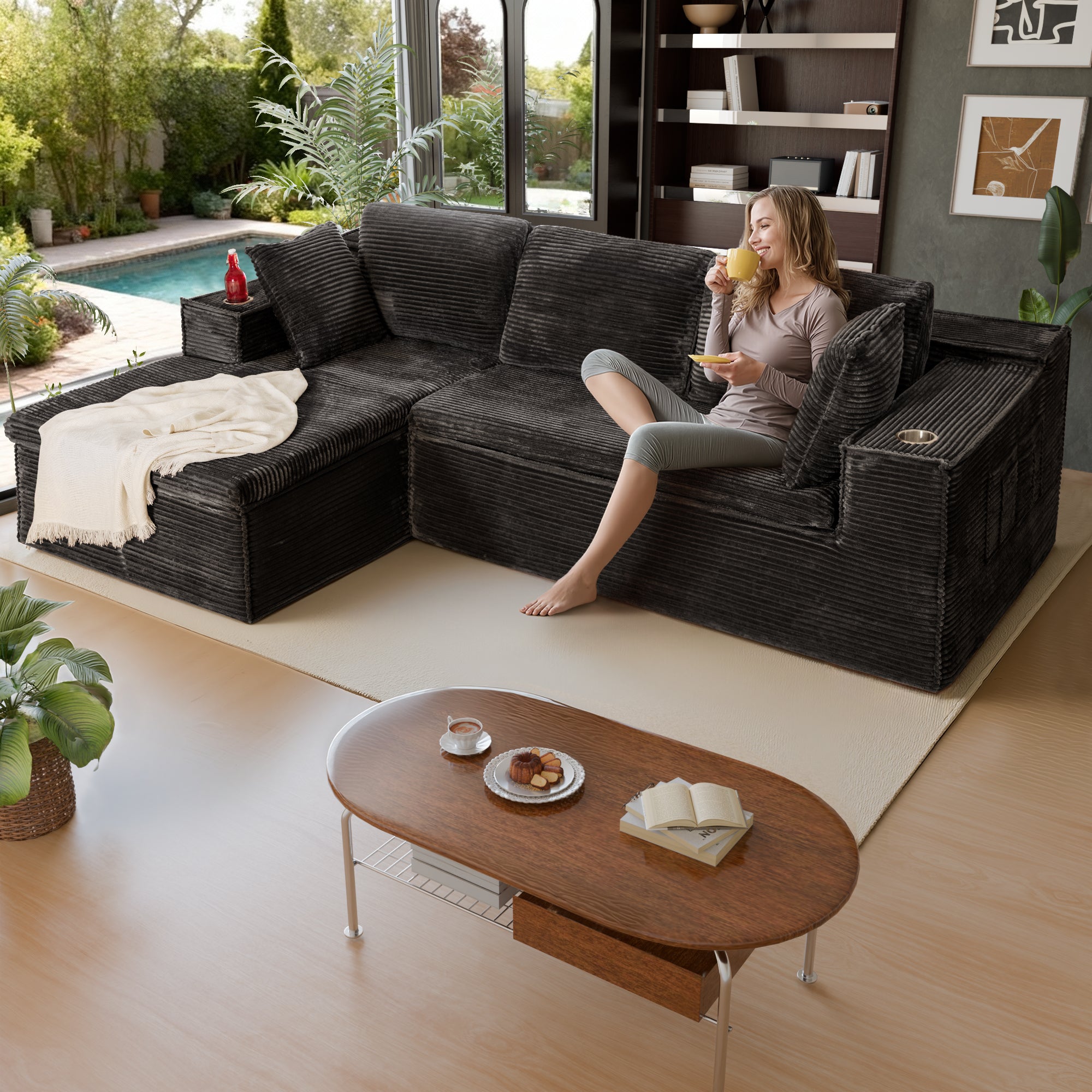 homall-sofa-l-form-3-sitzer-couch-grau image 1