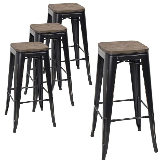homall-metal-barhocker-4er-set-76-cm-schwarz-holz-industrial image 1