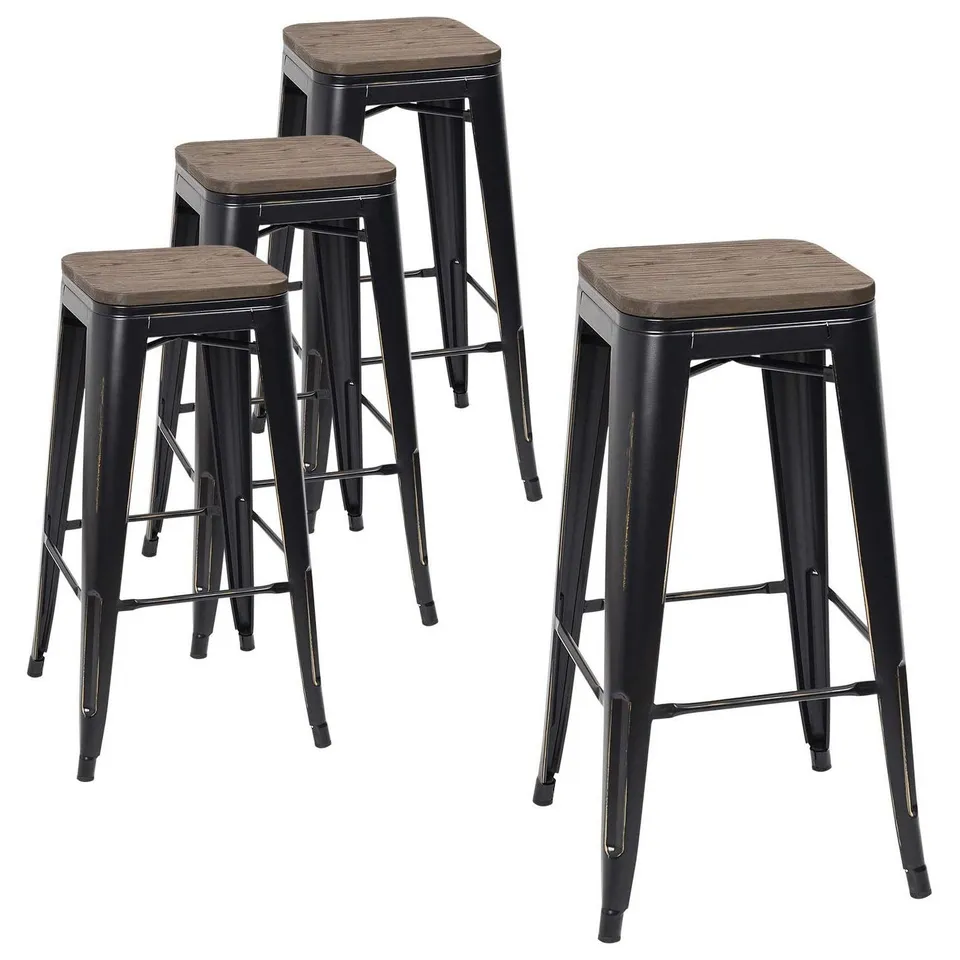 homall-metal-barhocker-4er-set-76-cm-schwarz-holz-industrial image 1