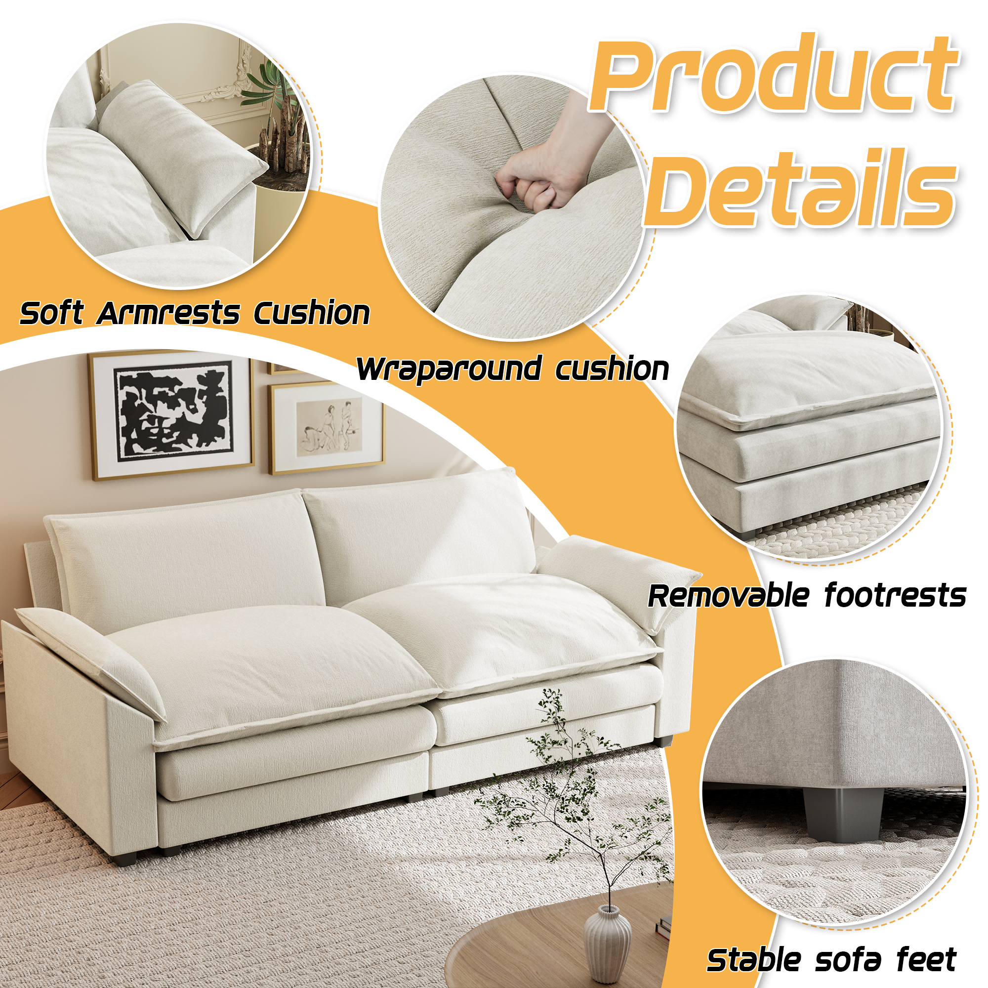 homall-sofa-loveseat-2-sitzer-couch-80-grau image 3