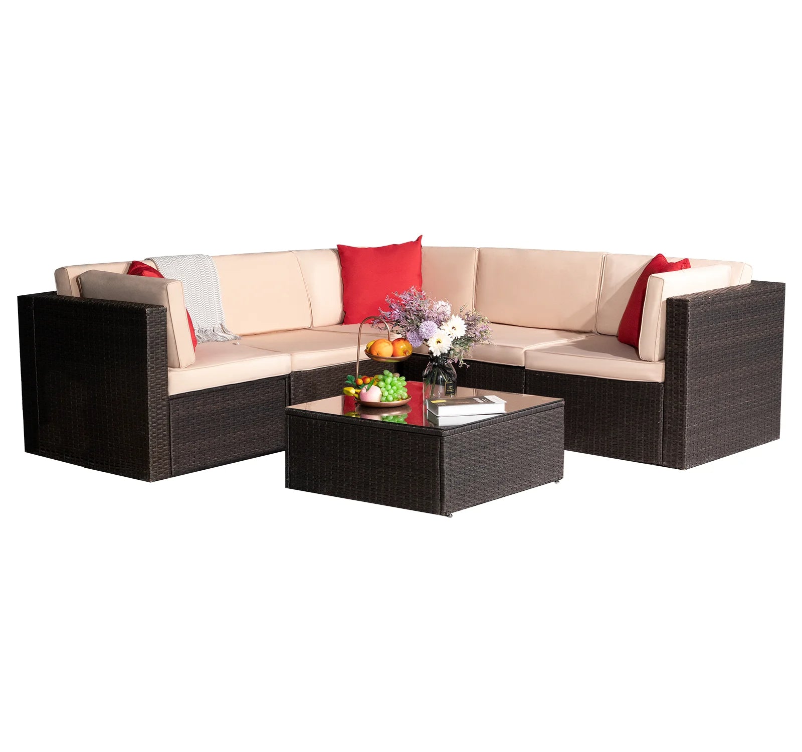 homall-rattan-lounge-gartenm-bel-set-6-teilig-gr-n image 1