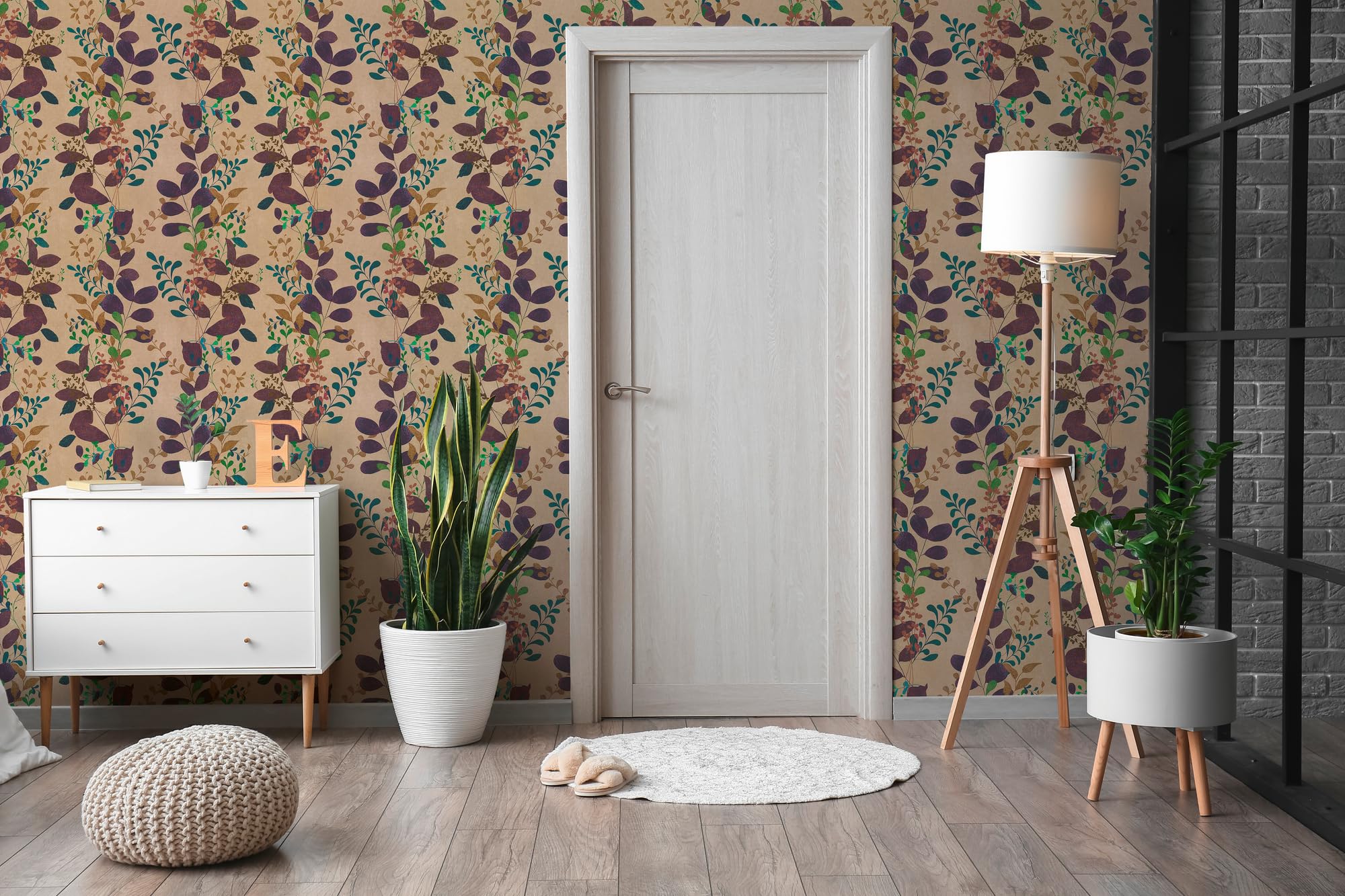a-s-cr-ation-bl-tter-vliestapete-braun-gr-n-10-05x0-53m-natur-look image 2