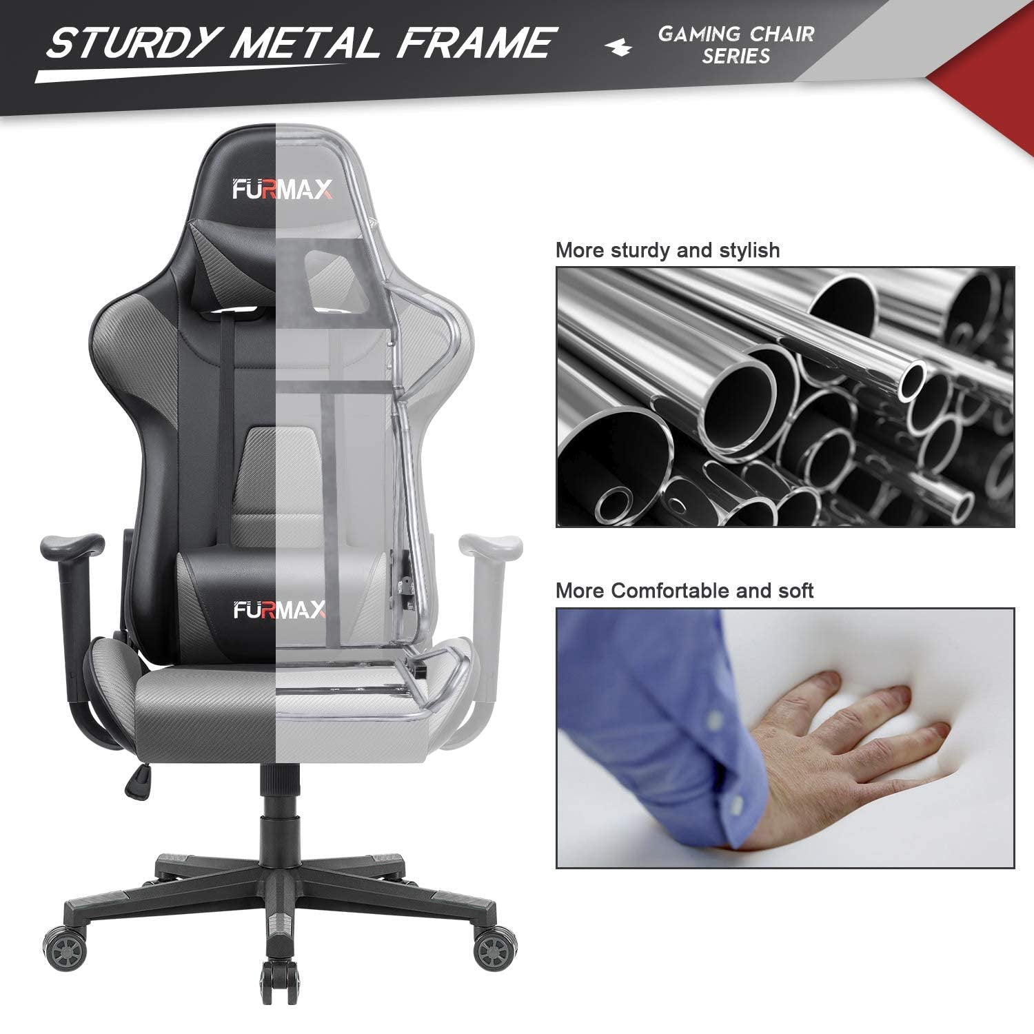 homall-gaming-b-rostuhl-racing-schwarz-grau-kunstleder image 6