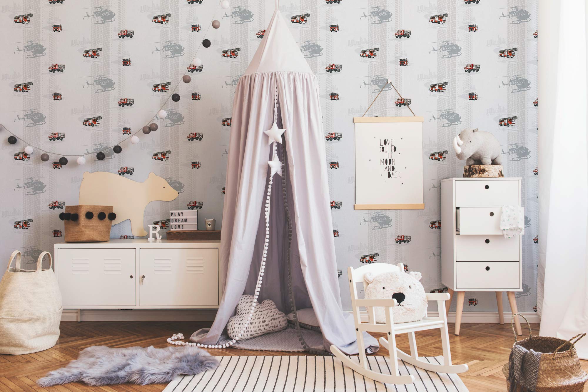 a-s-cr-ation-little-stars-feuerwehr-vliestapete-grau-rot image 6