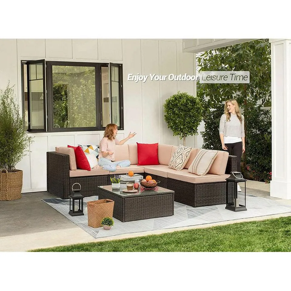 homall-patio-furniture-rattan-lounge-set-6-teilig-beige image 1