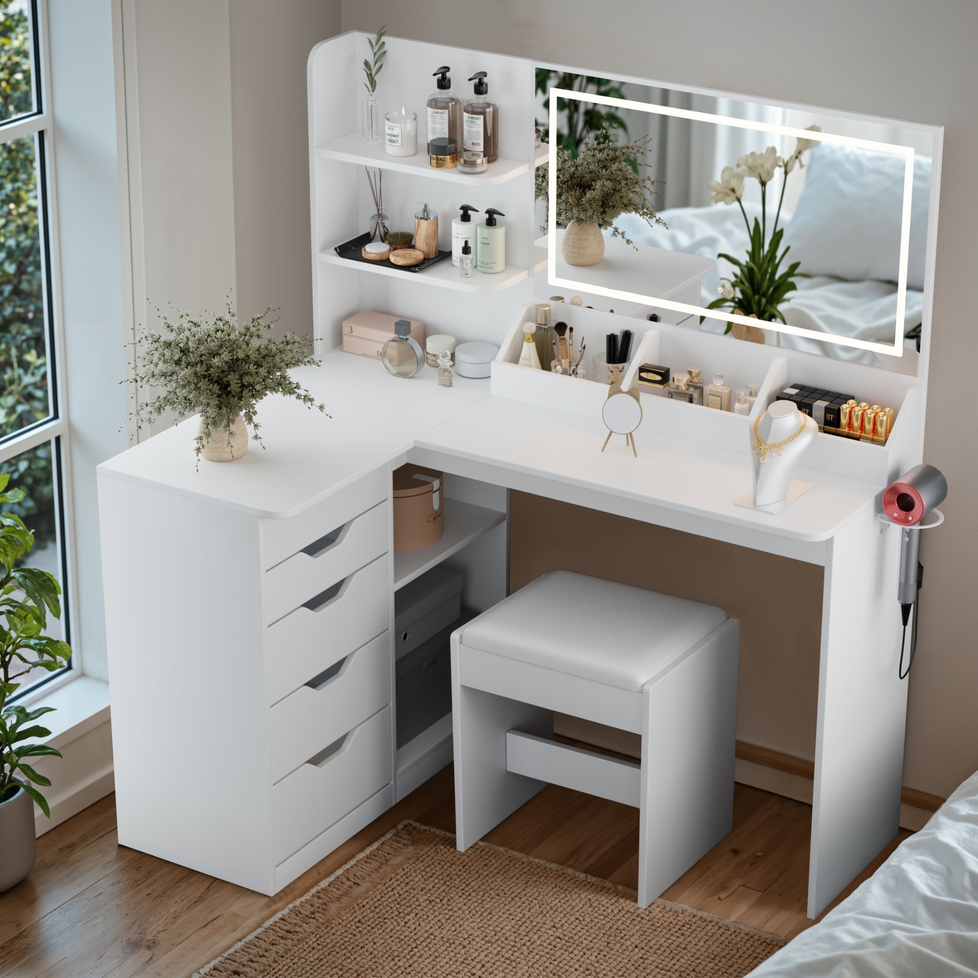 homall-bedroom-schminktisch-wei-mit-led-spiegel-und-hocker image 7