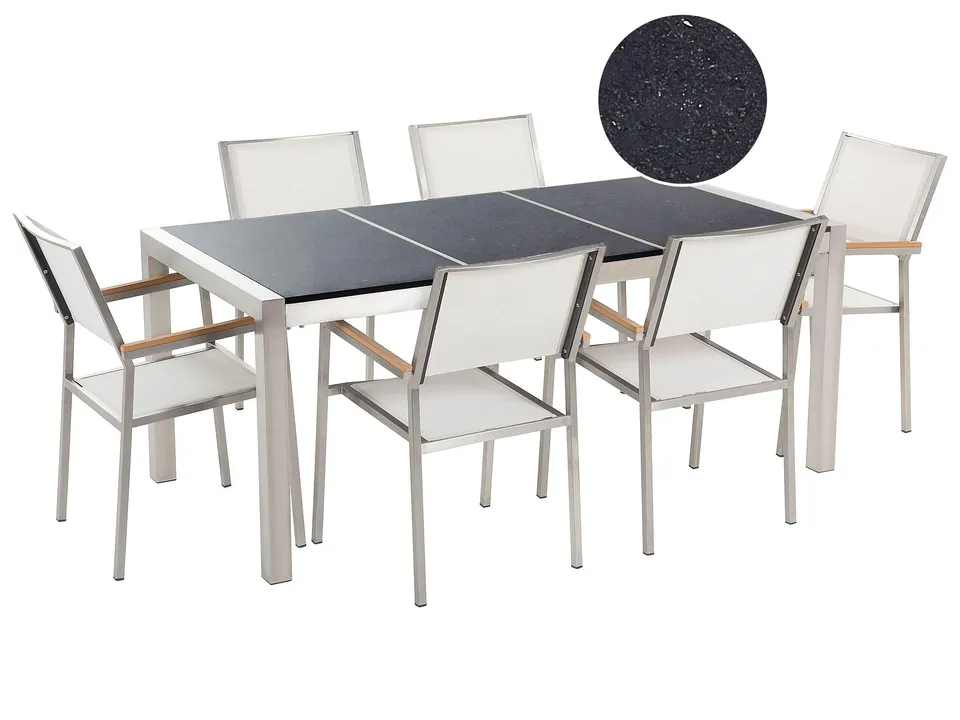 beliani-grosseto-gartenm-belset-180-cm-schwarz-wei-granit image 1