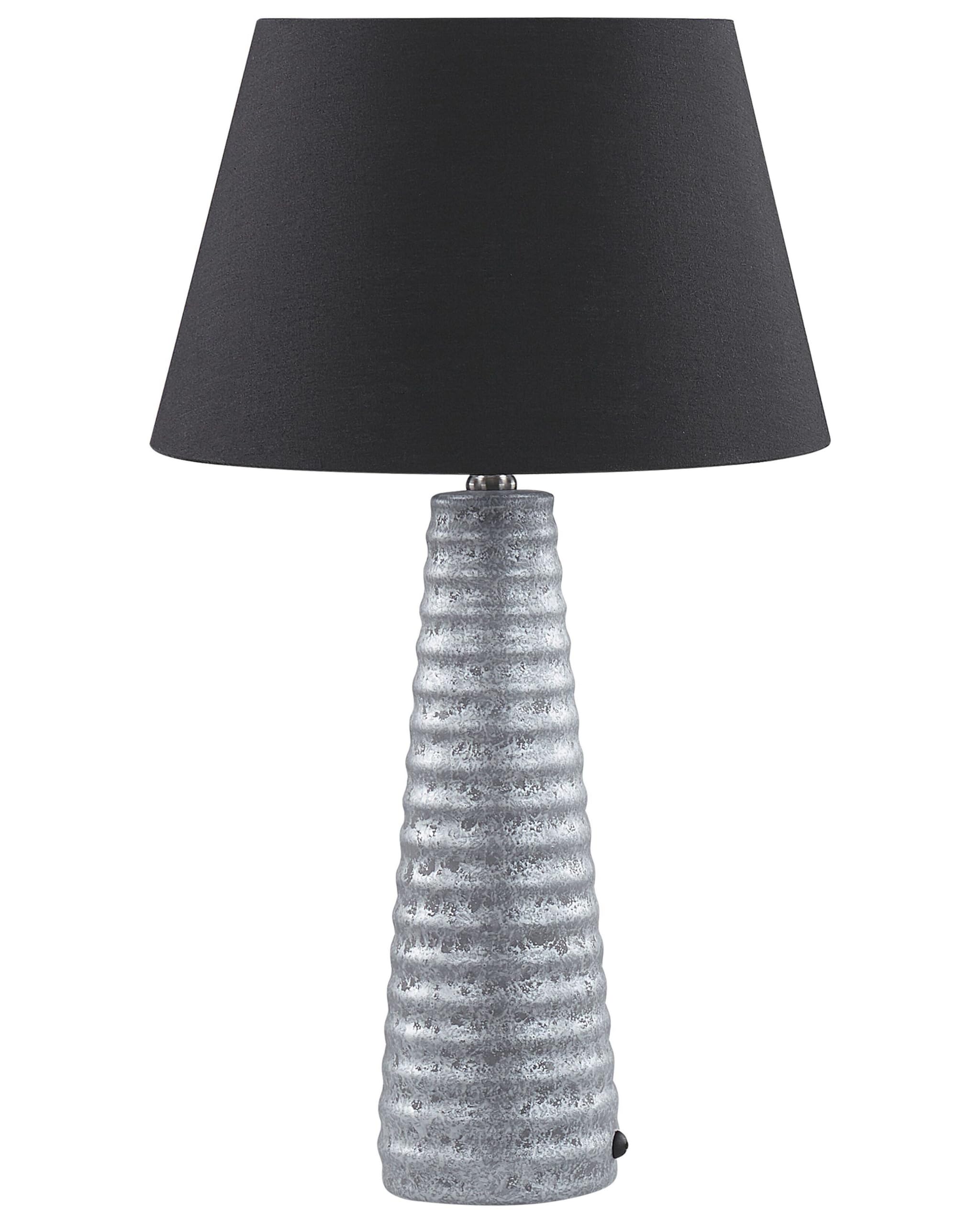beliani-vilnia-tischlampe-silber-schwarz-keramik-mit-stoffschirm image 1