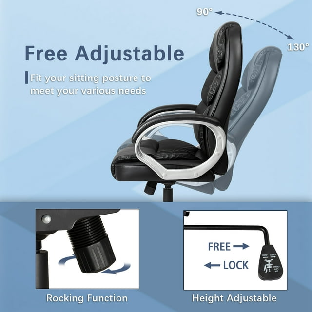 homall-office-leather-chair-chefsessel-schwarz-hochlehn image 5