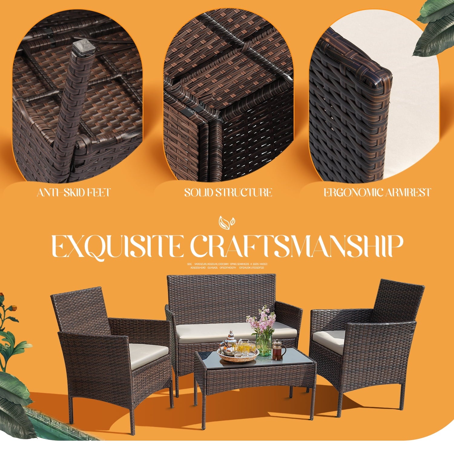 homall-patio-loungem-bel-rattan-set-braun-beige-4-tlg image 4
