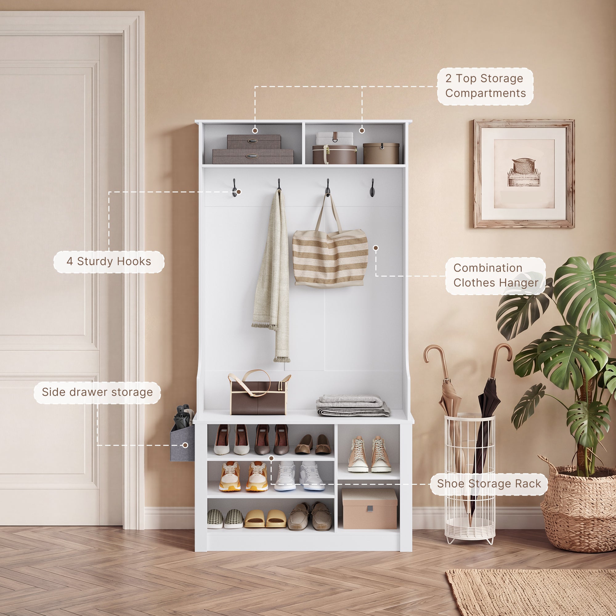 bealife-fs29-garderobenschrank-wei-mit-schuhregal-und-haken image 4