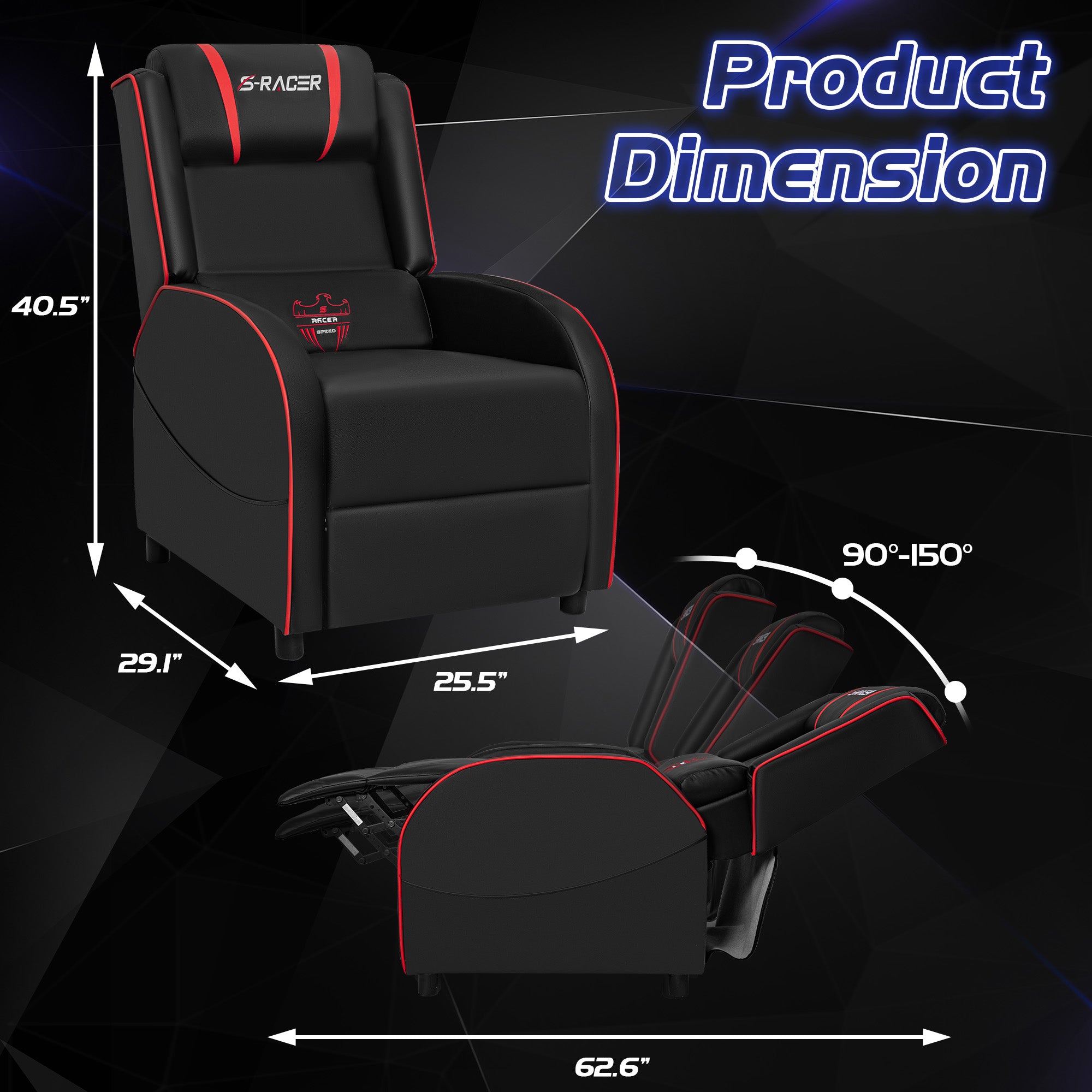 homall-gaming-recliner-sessel-kunstleder-rot-mit-massage image 3