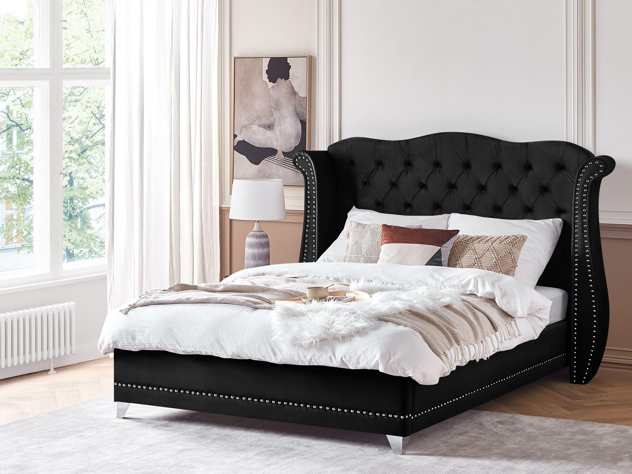 beliani-ayette-bett-samt-180x200-schwarz-chesterfield image 2