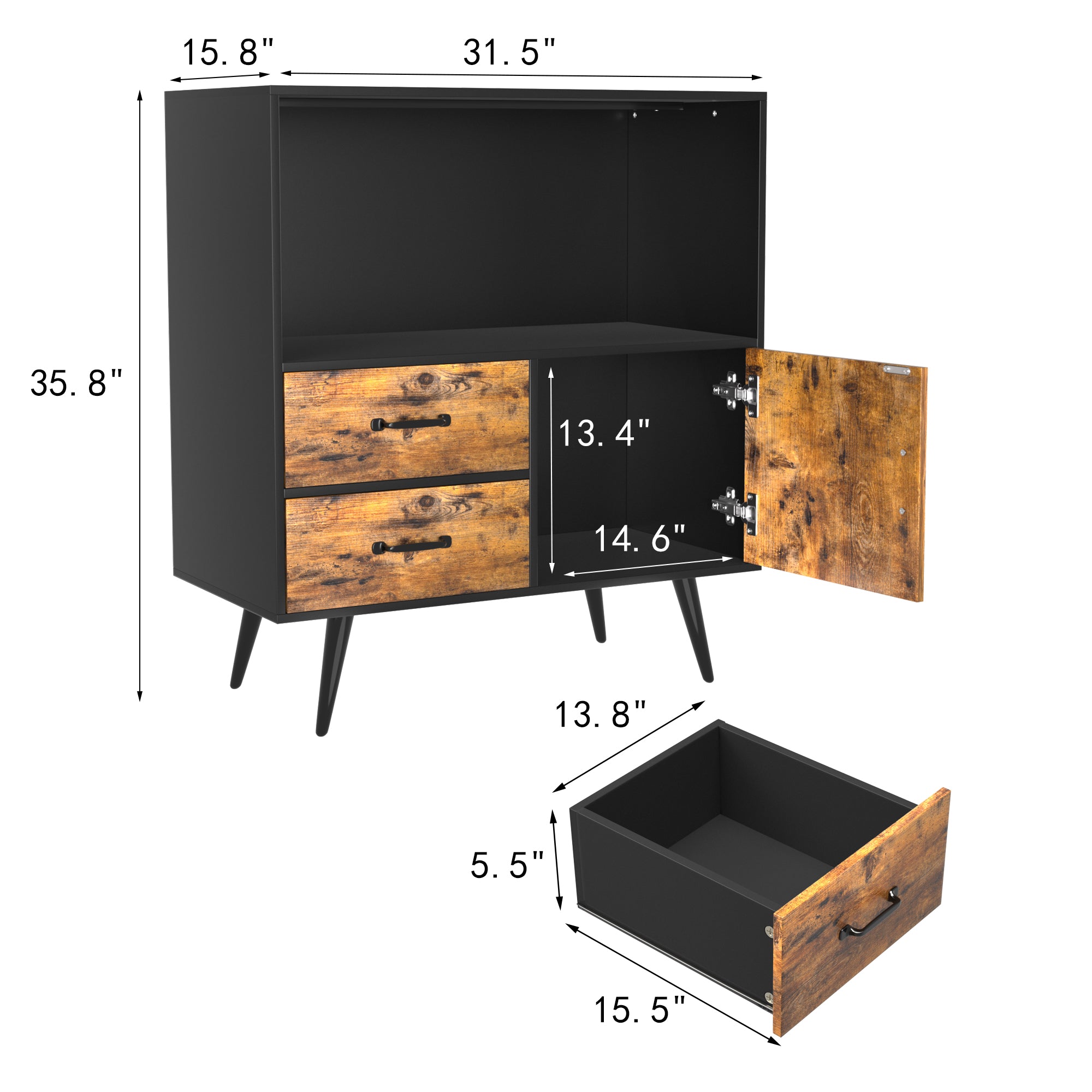 homall-shelf-sideboard-holz-mit-schubladen-und-t-r-mid-century image 7