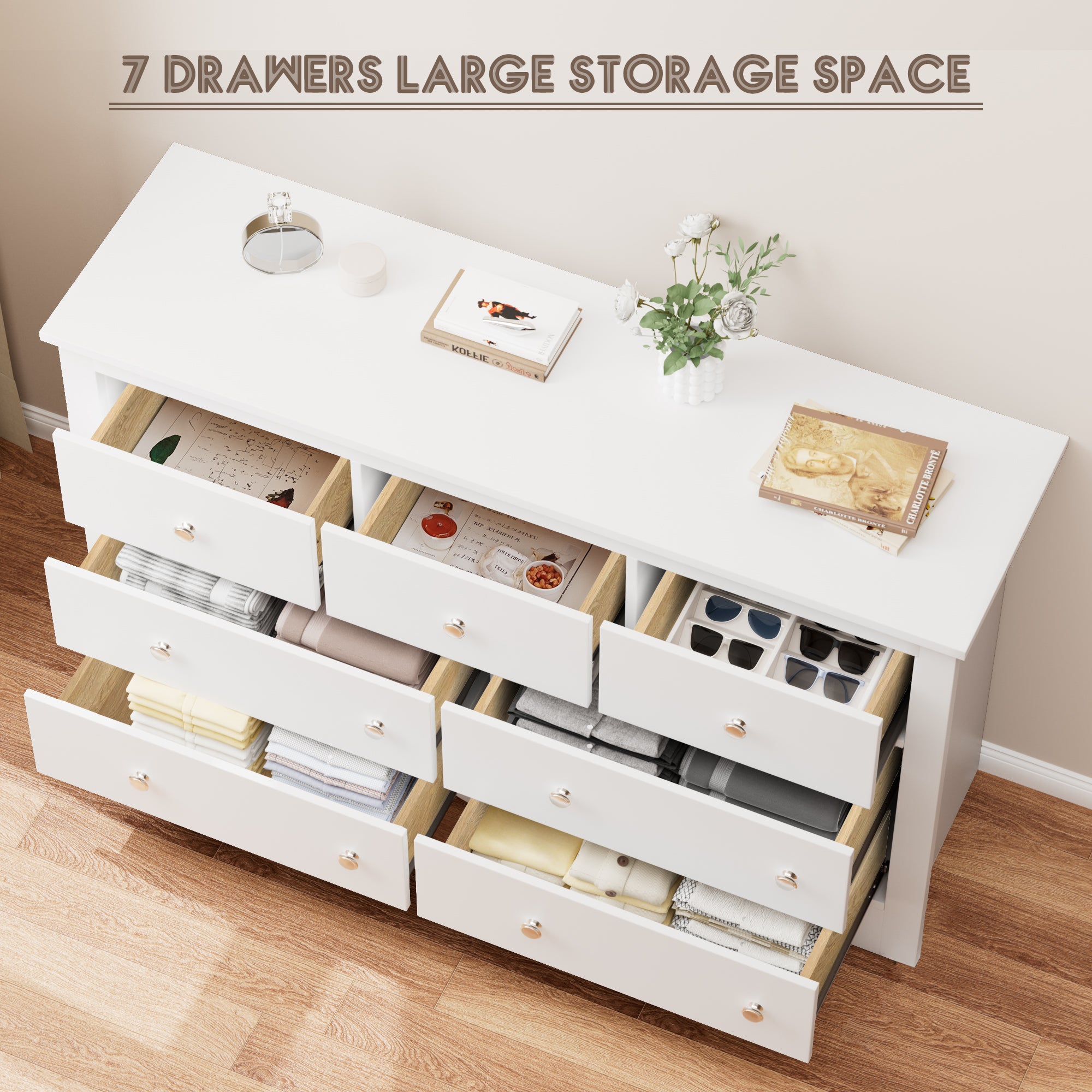 homall-bedroom-kommode-7-schubladen-holz-wei image 1
